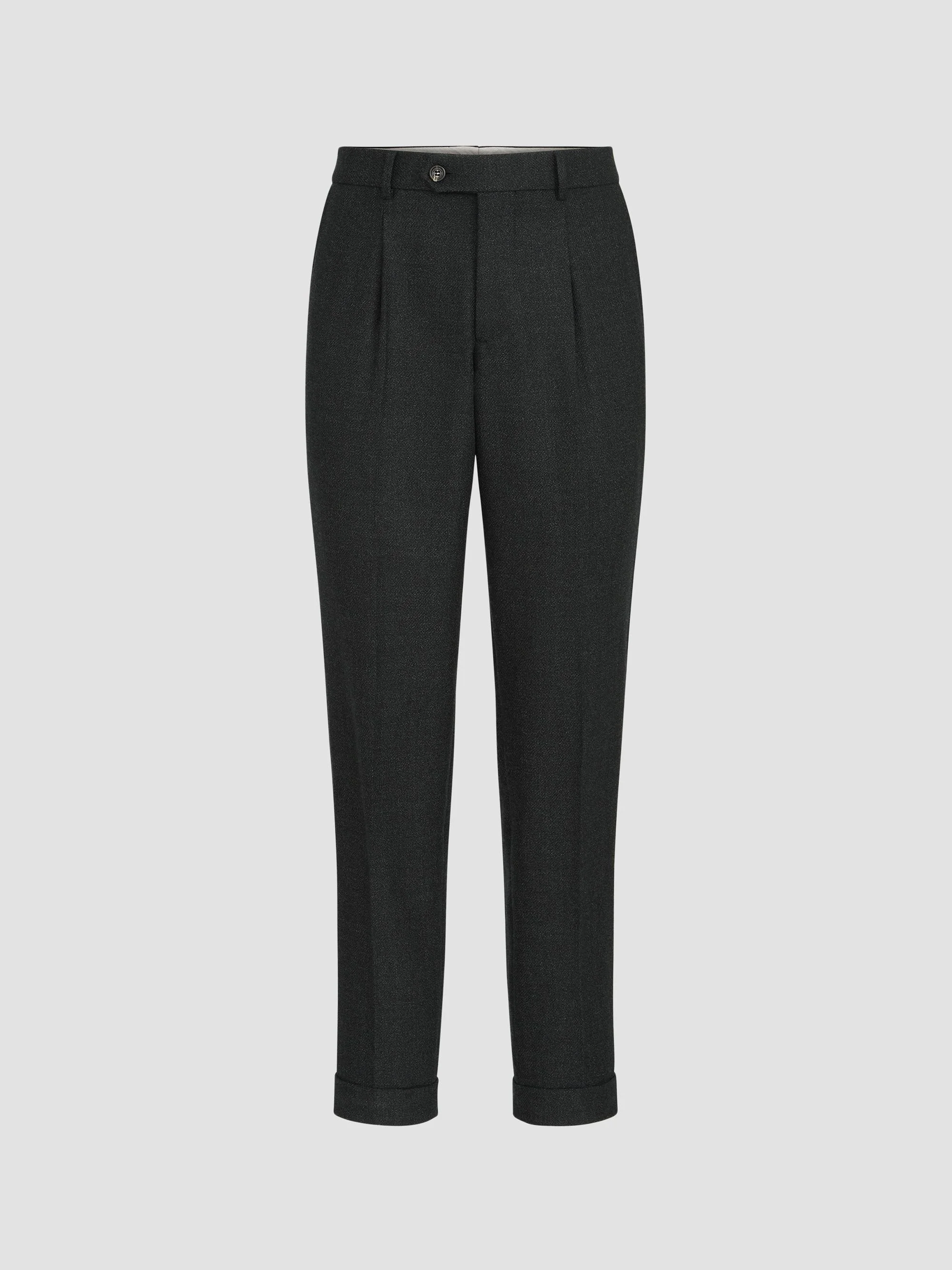Men's Virgin Wool Mouliné Twill Trousers with Pleats - Anthracite - 1