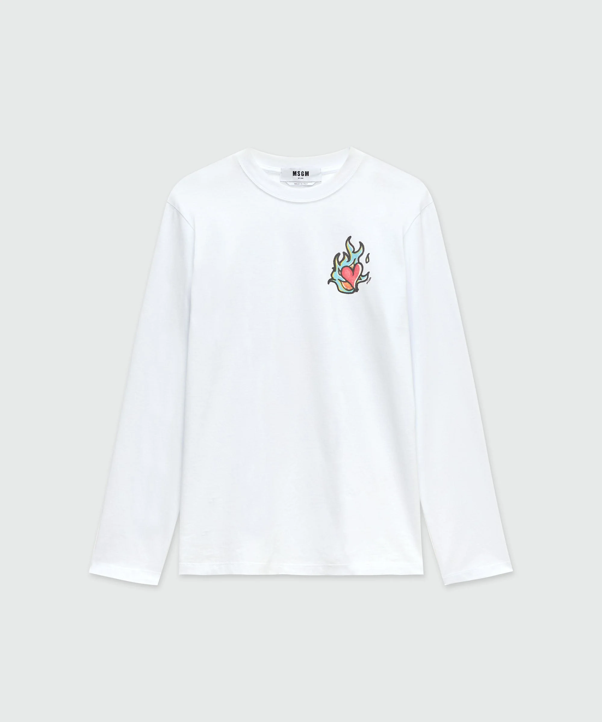 White long-sleeved jersey T-shirt with "Heart on Fire" print - 1