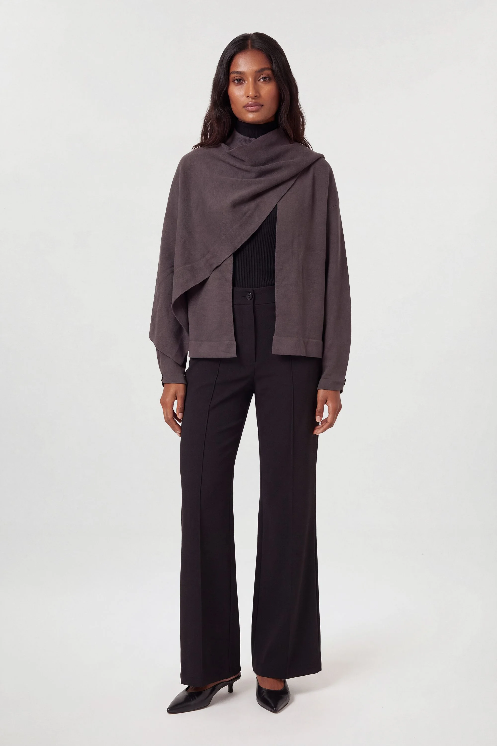 Knitted Cape Top With Scarf Detail - 1