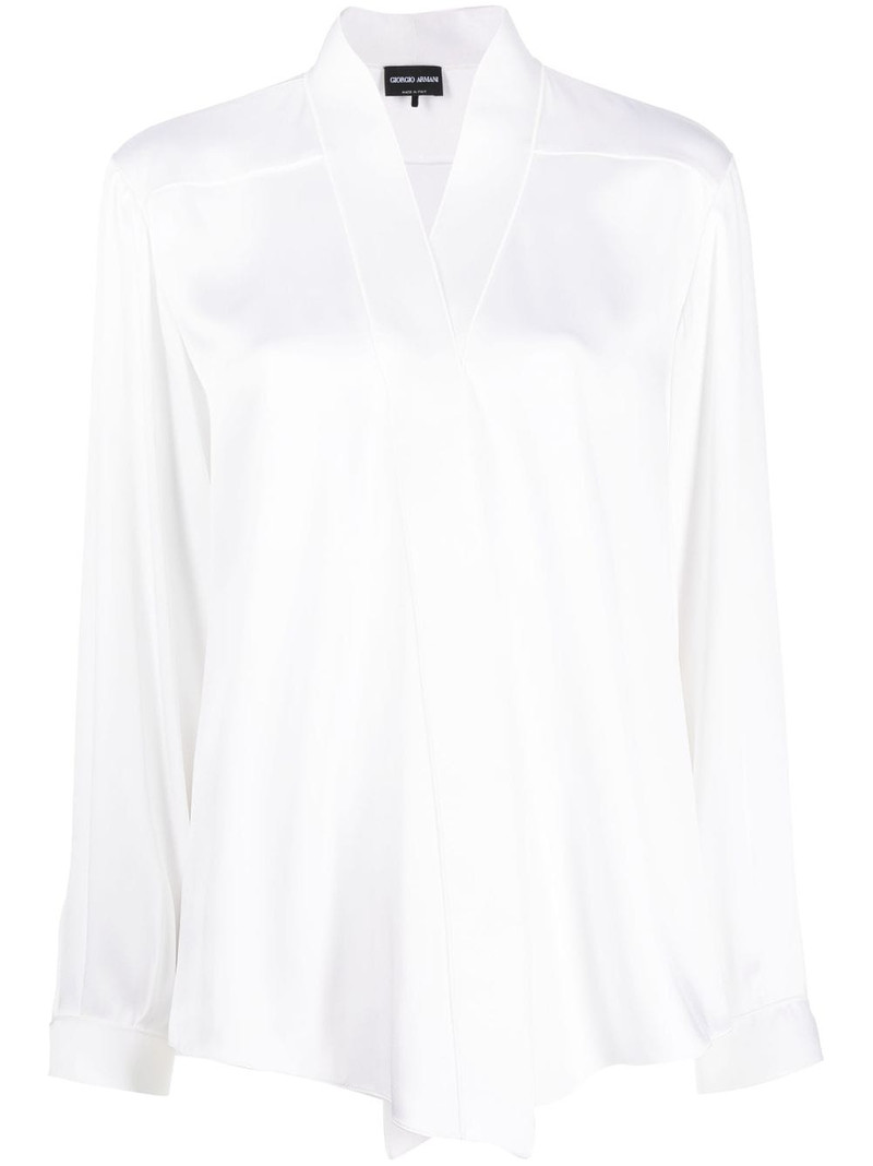 V-neck long-sleeves silk shirt 1