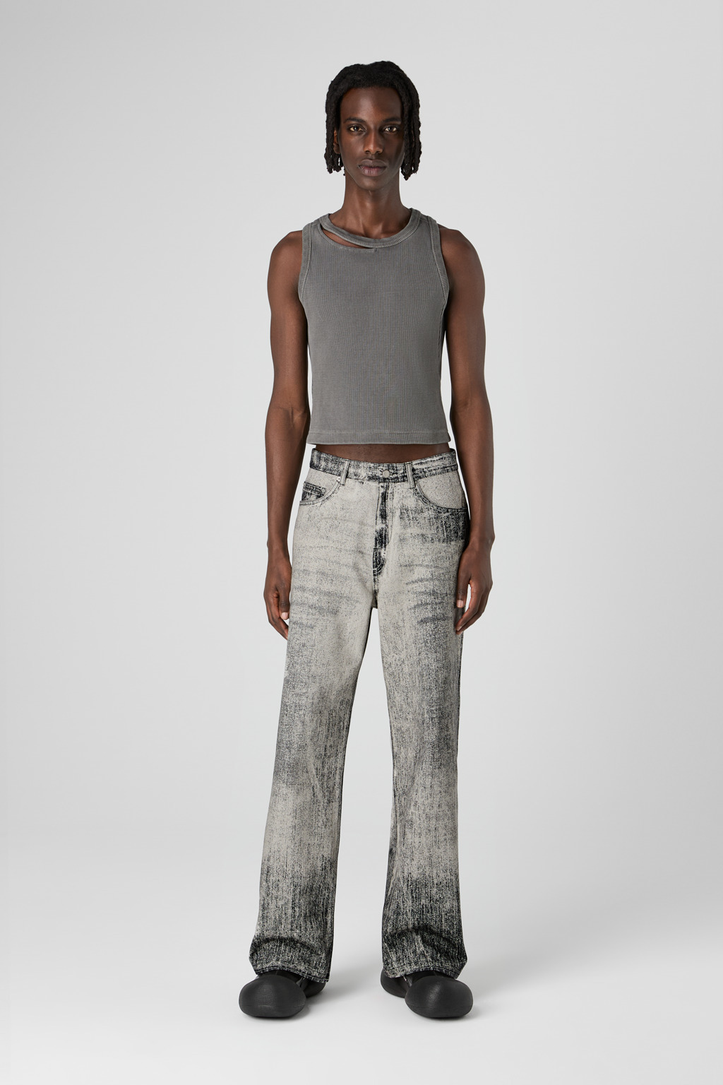 Faded Black Paint Print Denim Jeans - 2