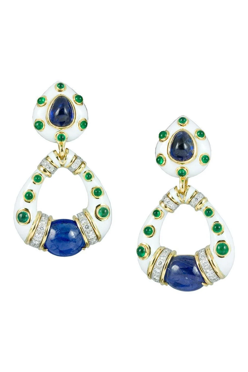 Sapphire Emerald White Stud Hoop Earrings - 1