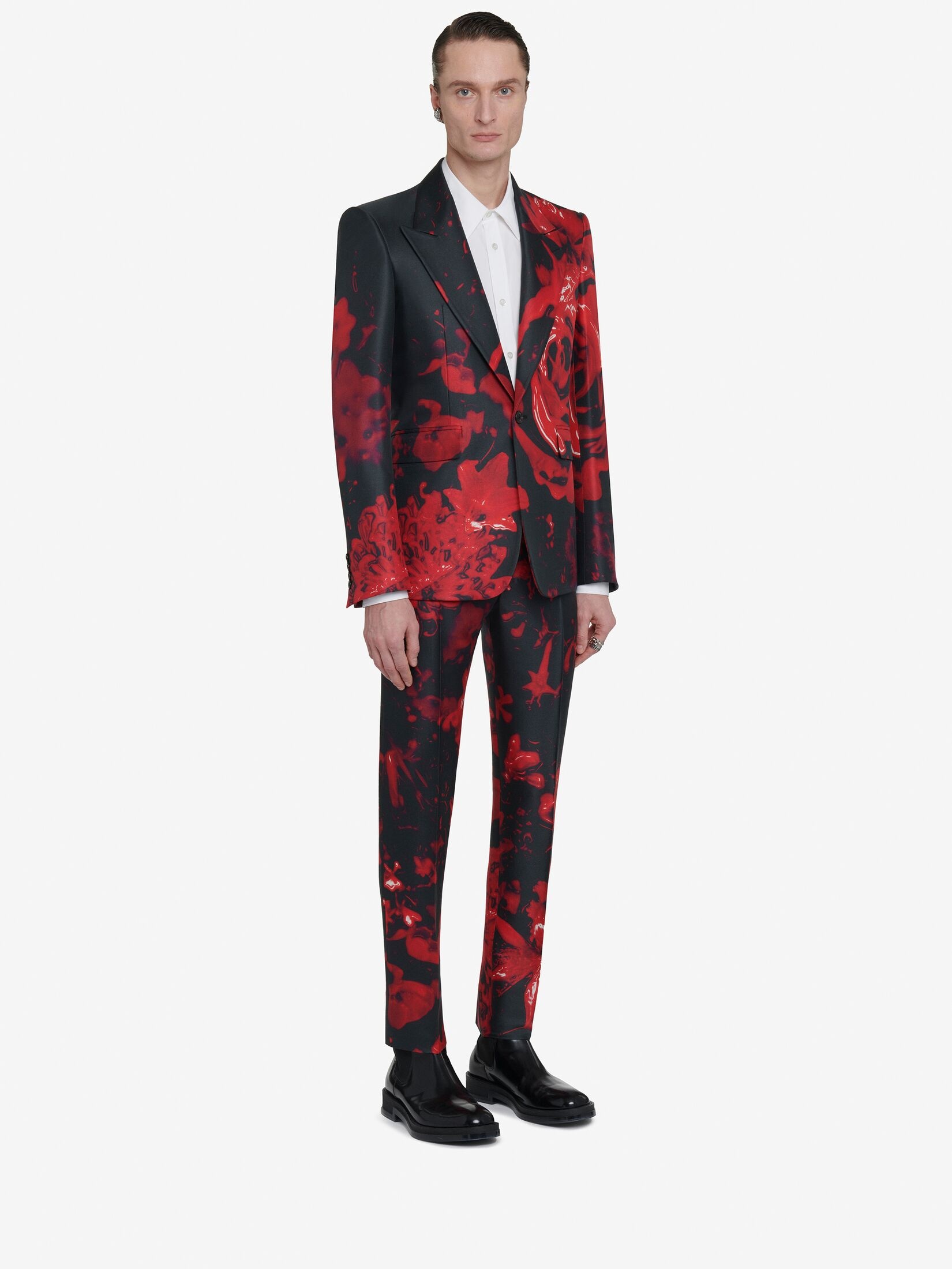 Men's Wax Flower Single-breasted Jacket in Black/red - 3