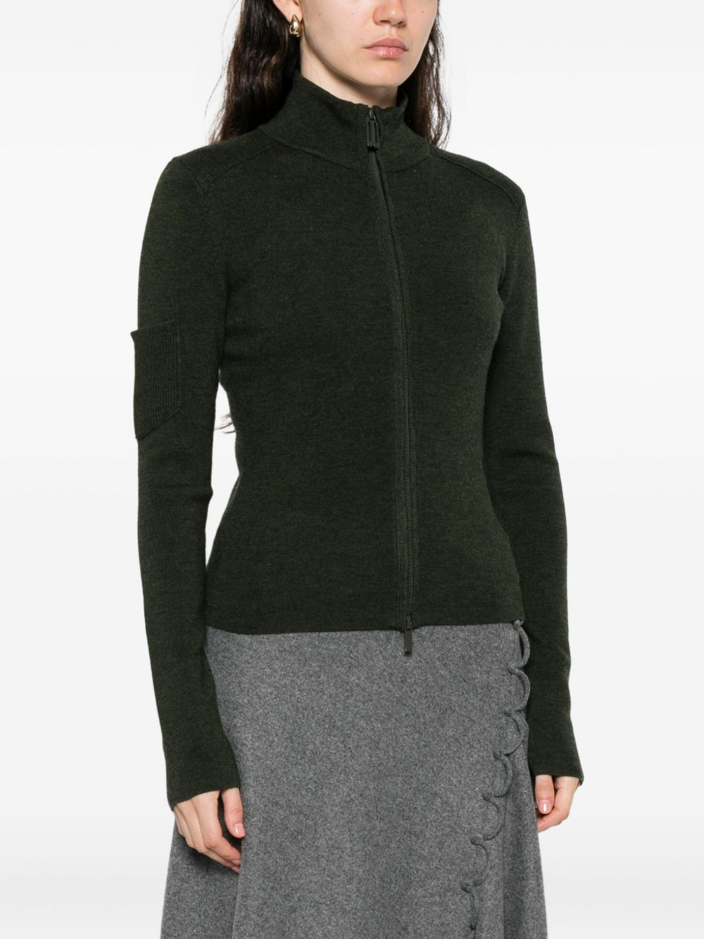 zip-front patch-pocket cardigan - 3