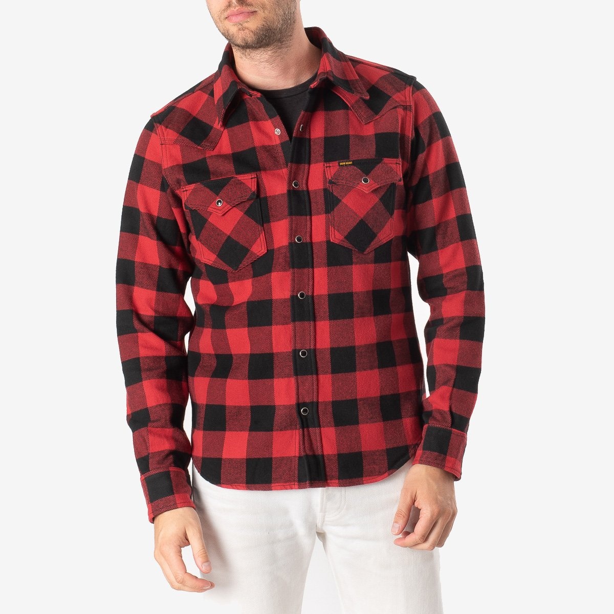 IHSH-232-RED Ultra Heavy Flannel Buffalo Check Western Shirt - Red/Black - 2