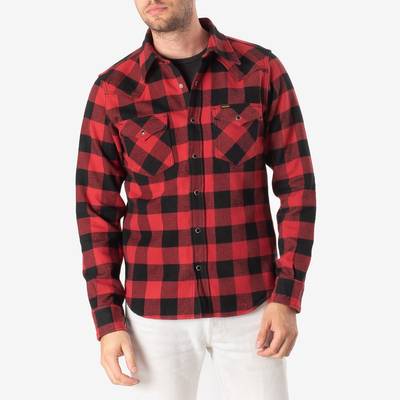 Iron Heart IHSH-232-RED Ultra Heavy Flannel Buffalo Check Western Shirt - Red/Black outlook