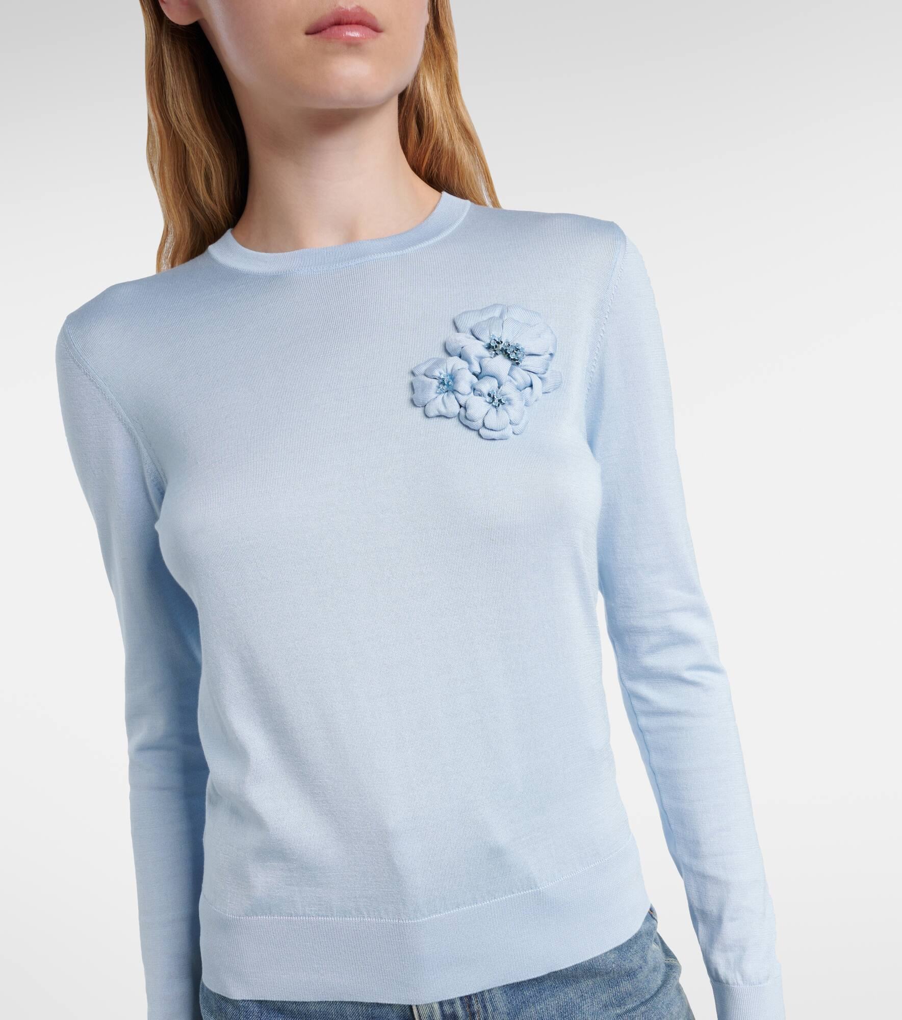 Floral-appliqué silk sweater - 5