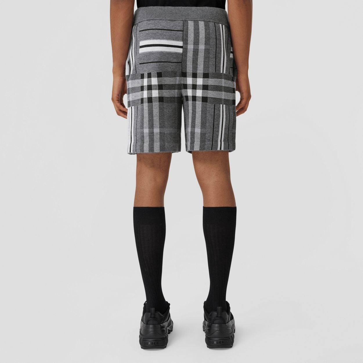 Check and Stripe Wool Blend Jacquard Shorts - 4