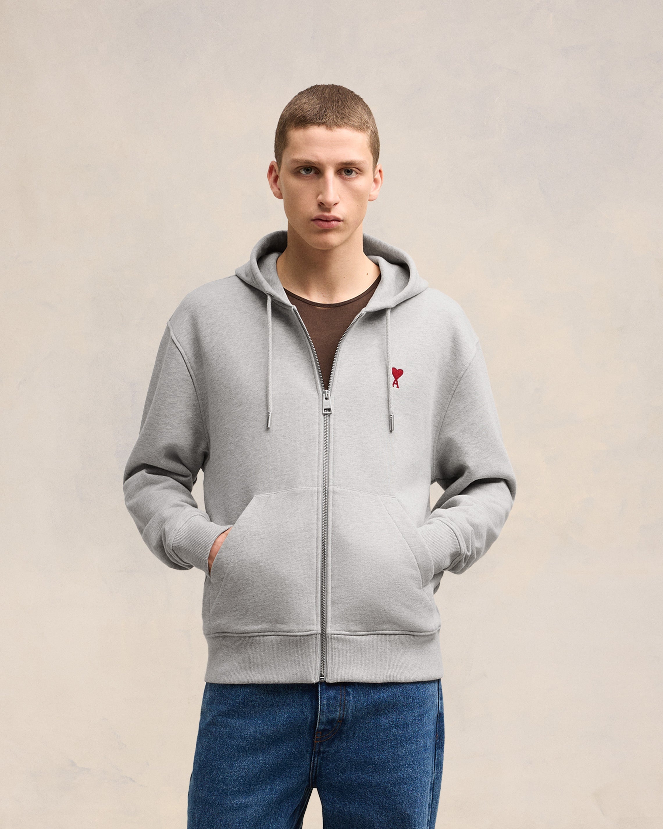 【関税込み】AMI Paris バーガンディ Ami de Coeur フーディ AMI Paris RED AMI DE COEUR ZIPPED HOODIE | REVERSIBLE