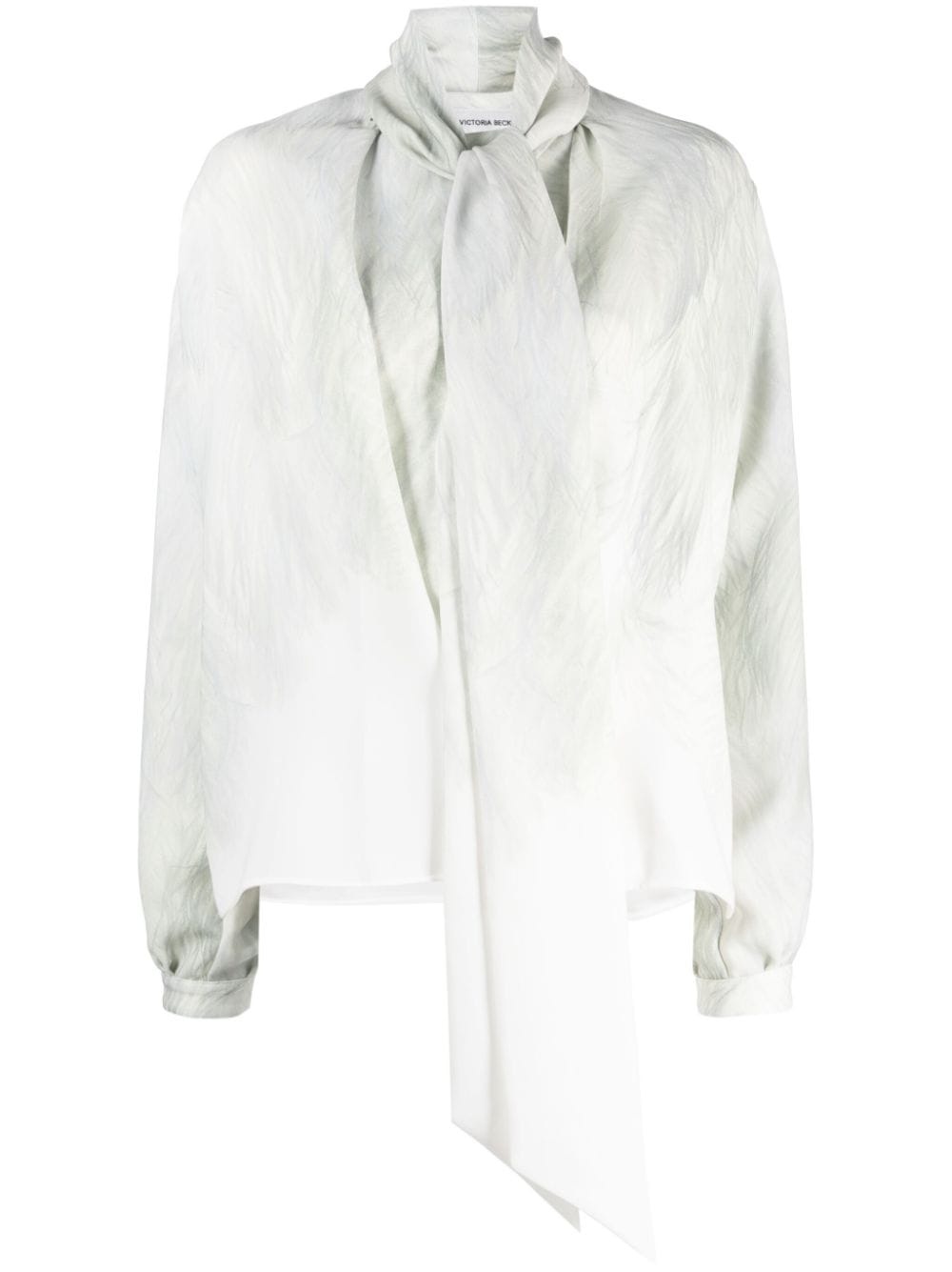 feather-print bow-collar top - 1
