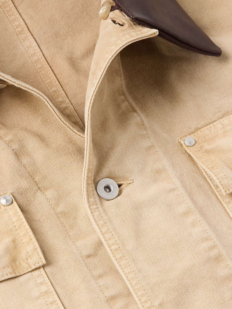 Oversized Leather-Trimmed Cotton-Canvas Jacket 4