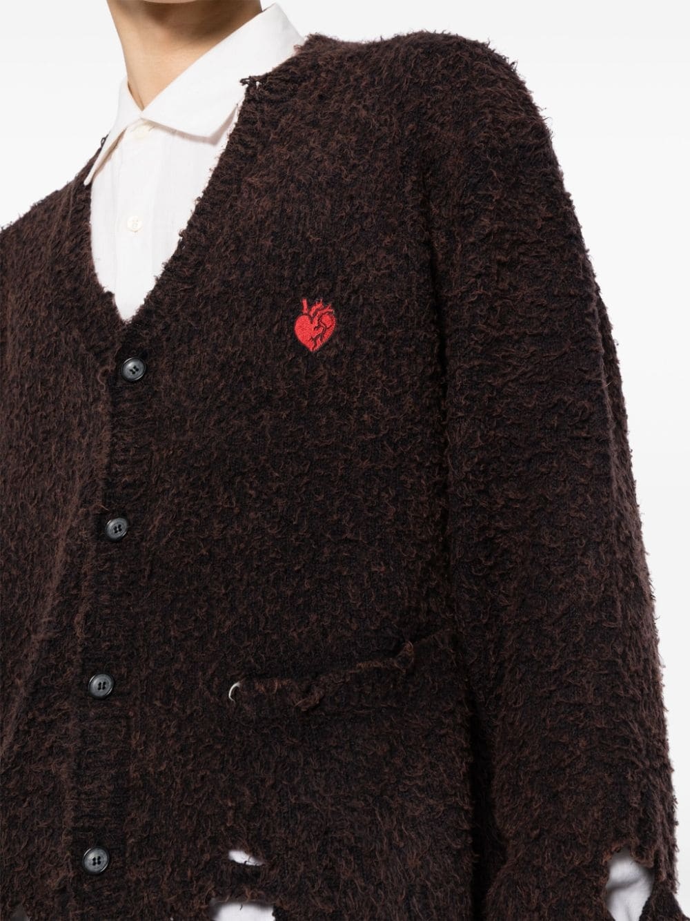 distressed-effect knitted cardigan - 5