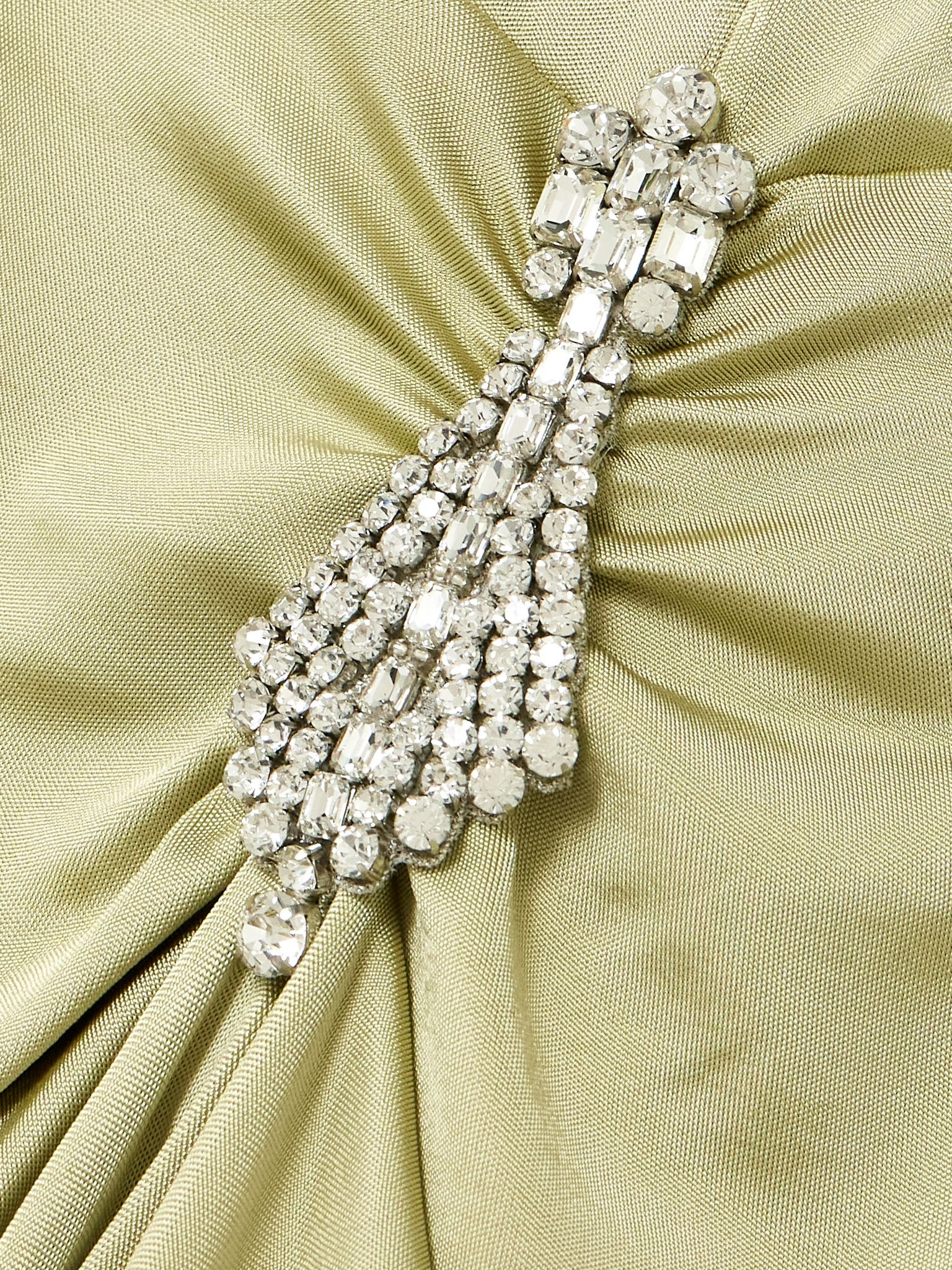 Crystal-embellished gathered satin-jersey gown Sage green - 4
