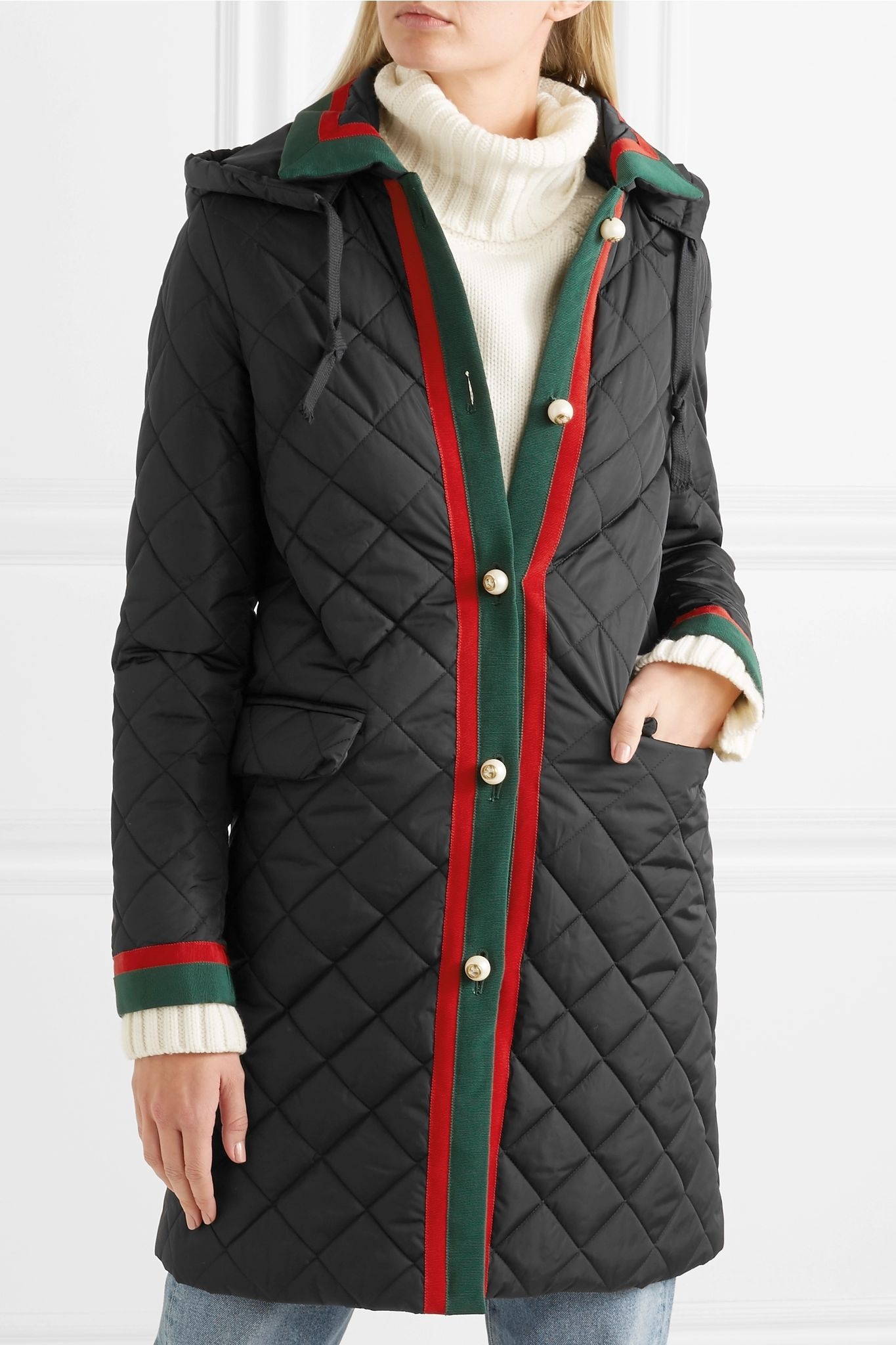 Hooded grosgrain-trimmed quilted shell coat - 3