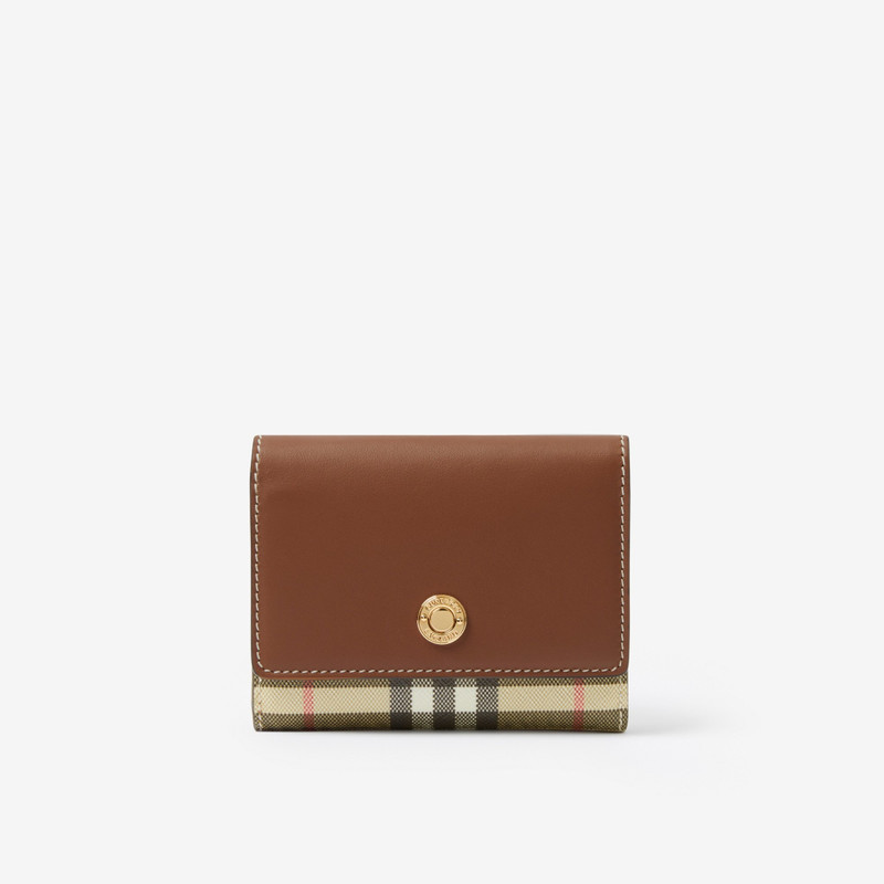 Vintage Check and Leather Small Folding Wallet 1