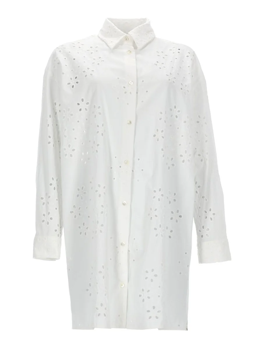 LONG COTTON SHIRT WITH PERFORATED PATTERN - 1