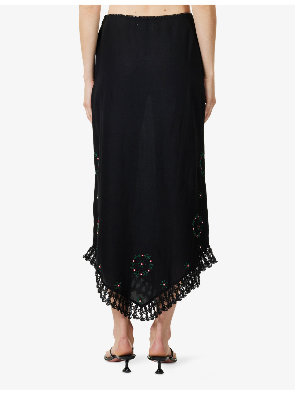 Imola Rose-Embroidered Linen-Blend Midi Skirt - 4