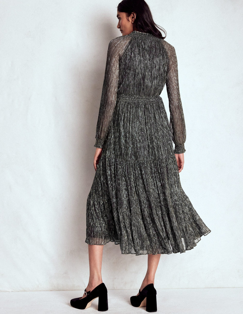 Lucille Smocked Sparkle Dress-Black and Gold 5