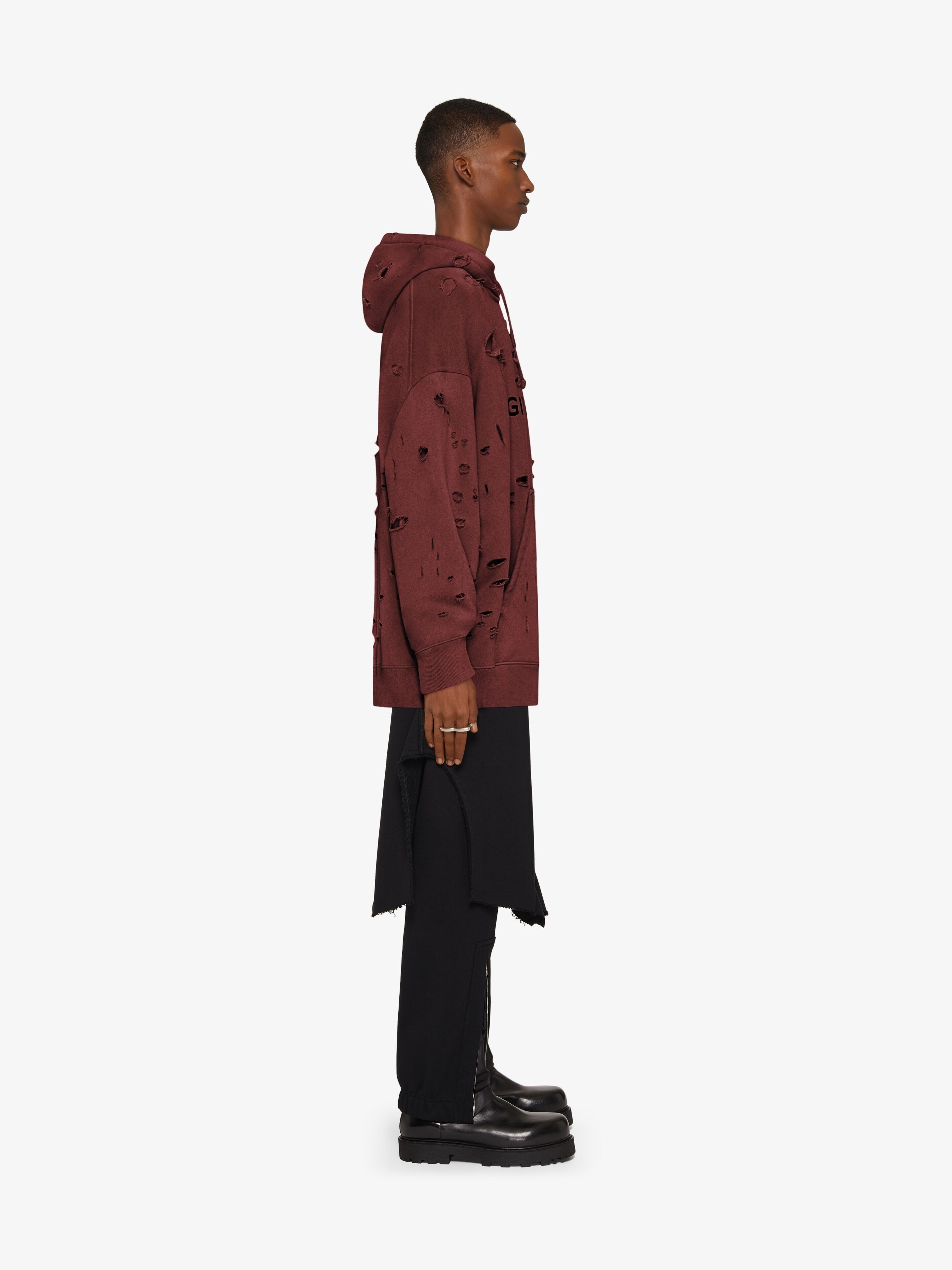 GIVENCHY HOODIE IN DESTROYED FLEECE - 3