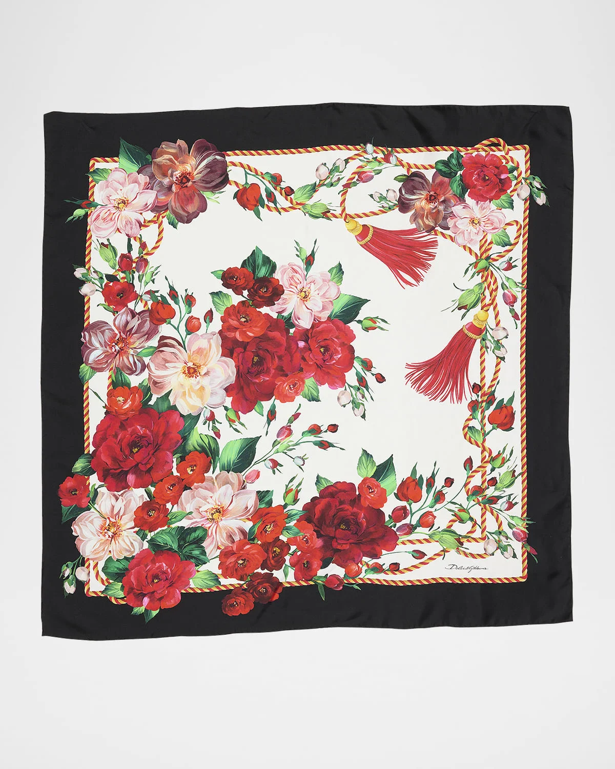 Floral Tassel Foulard Silk Scarf - 1