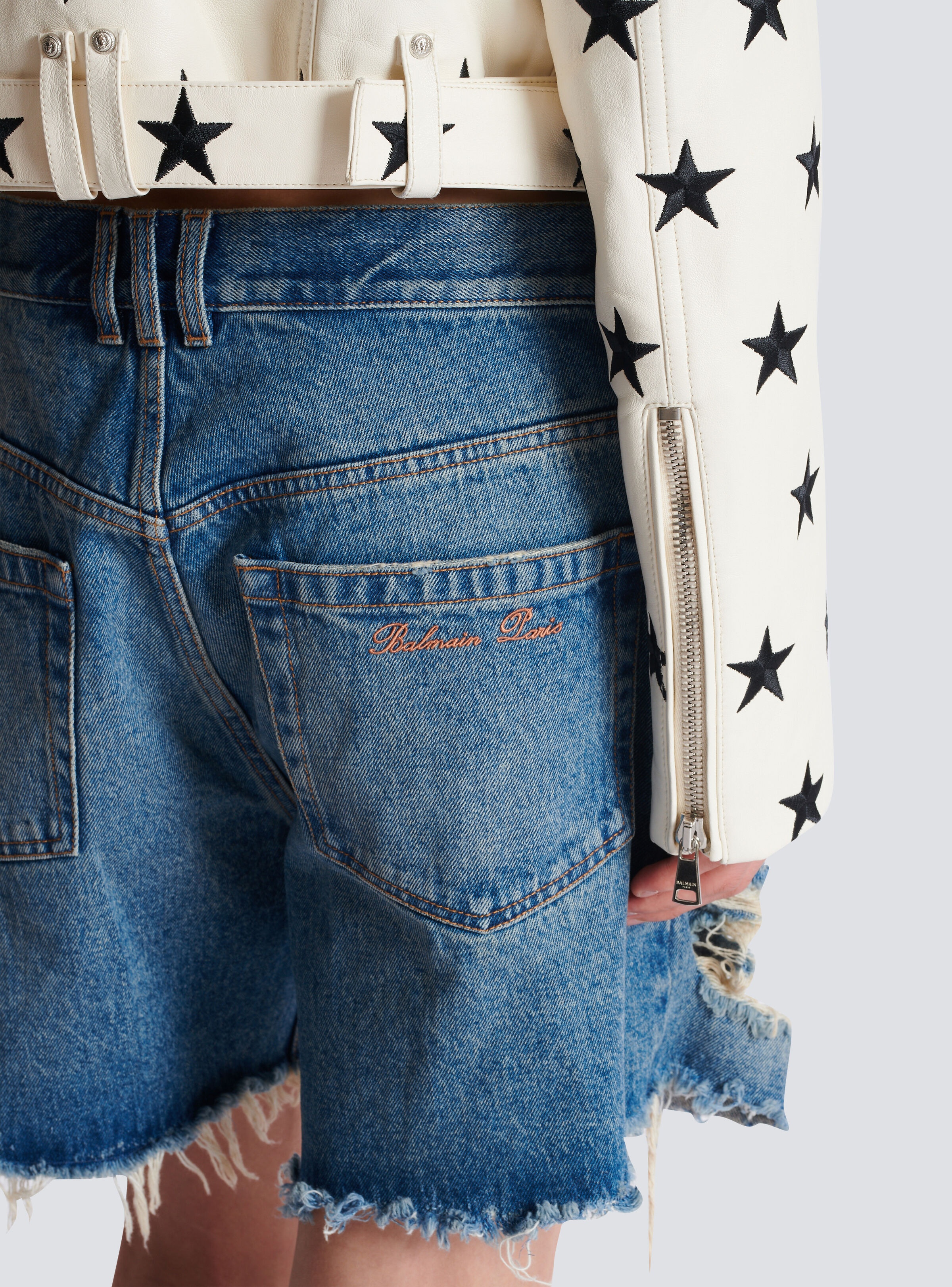 Stars biker jacket in embroidered leather - 9