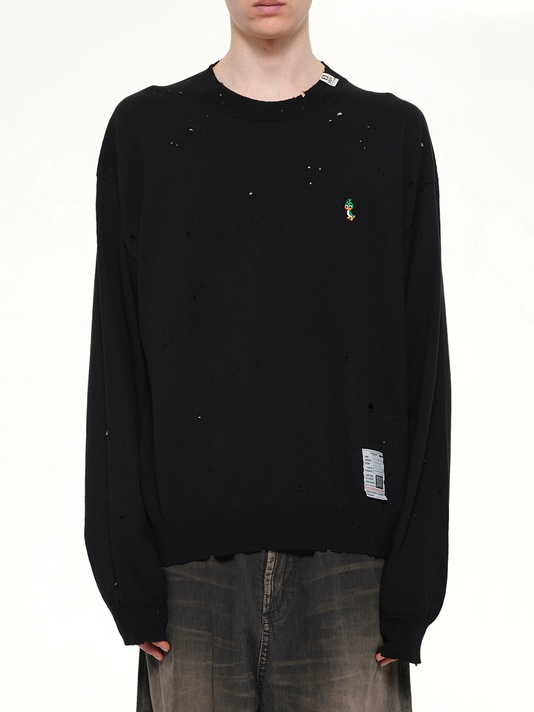 Distressed Knit Pullover in Black - 1