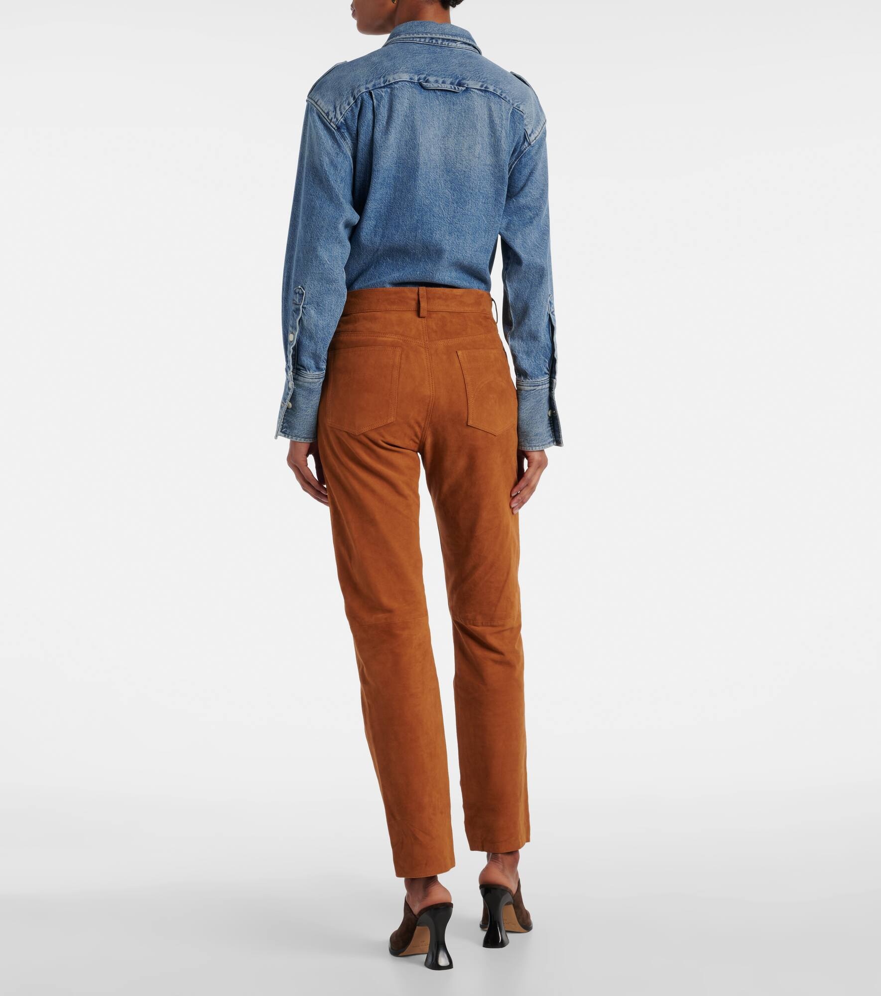 Viva Paso high-rise suede straight pants - 3