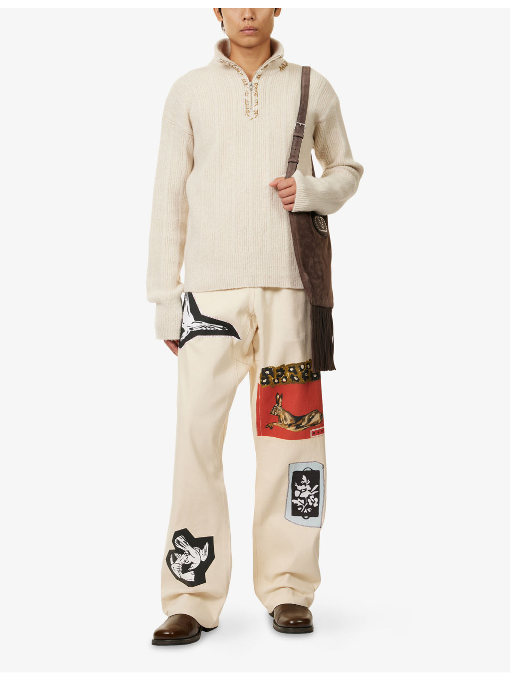 Mixed Media Drawtstring Denim Trousers - 2