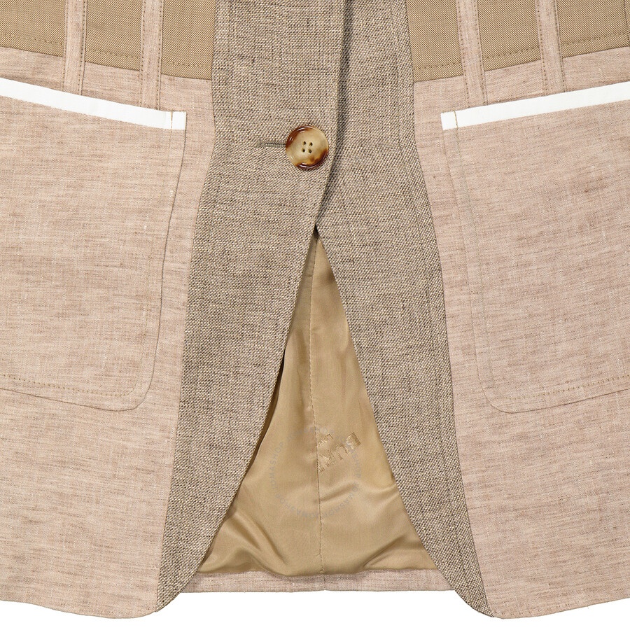Burberry Ladies Pecan Melange Tape Detail Mix Media Blazer - 7