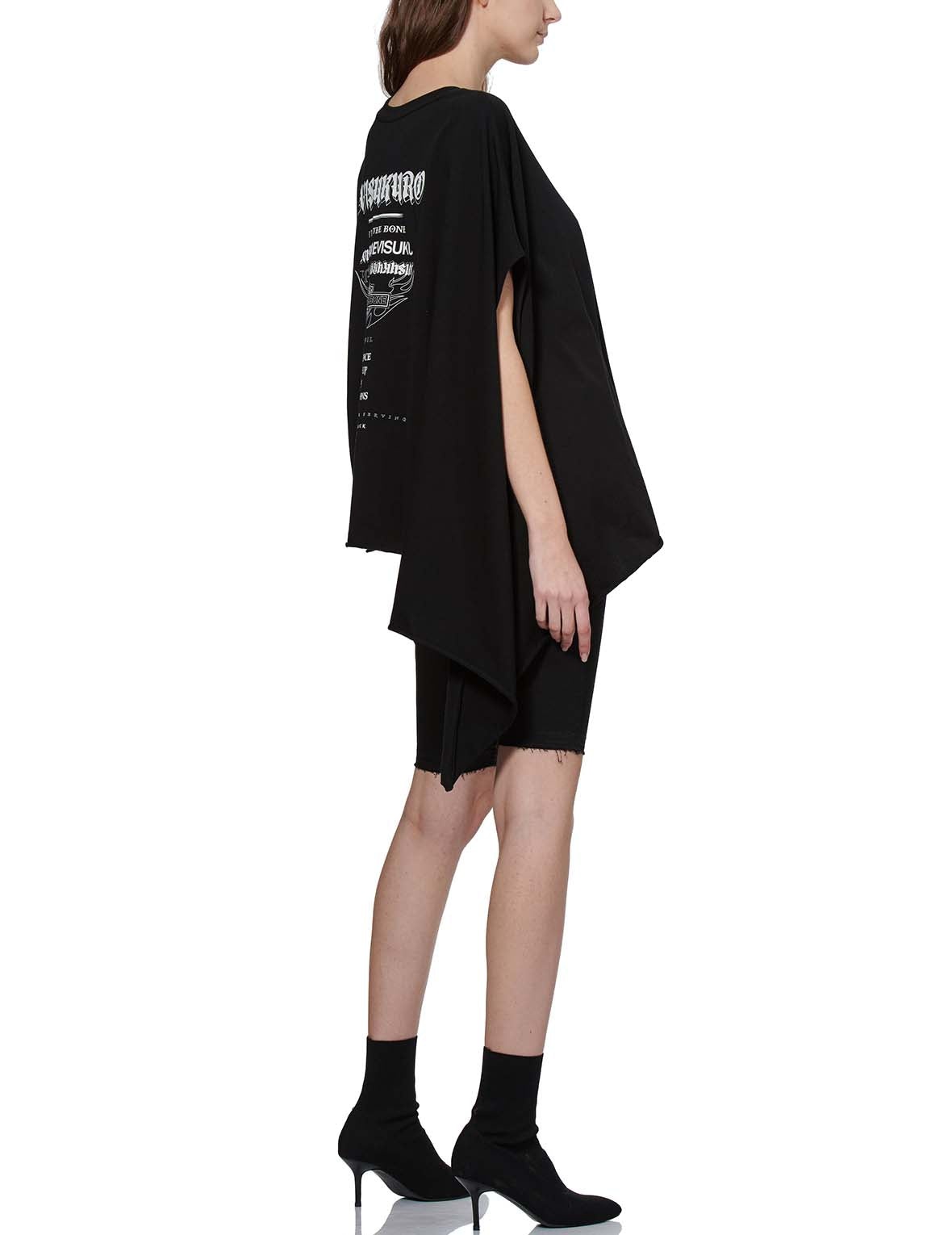 Slogan Print Asymmetric Sleeve T-shirt - 9