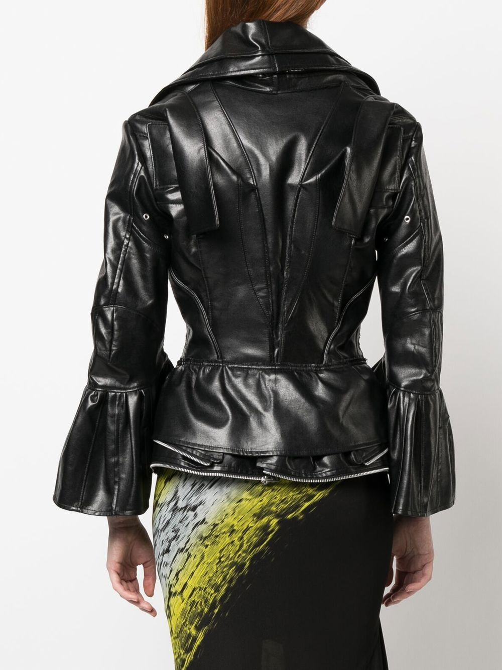 faux-leather flared fitted coat - 4