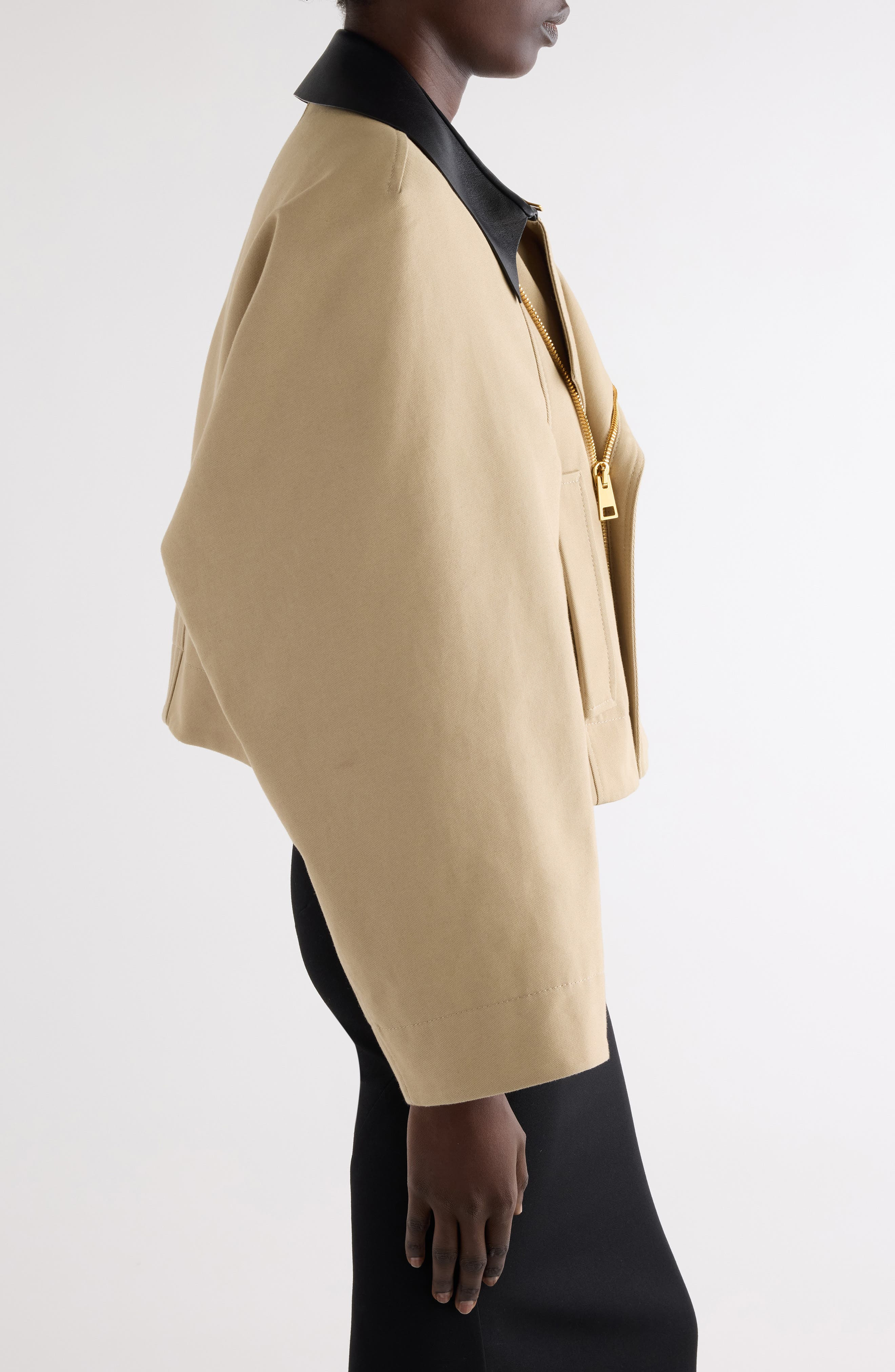 Givenchy Leather Collar Gabardine Crop Trench Jacket in Beige at Nordstrom - 5