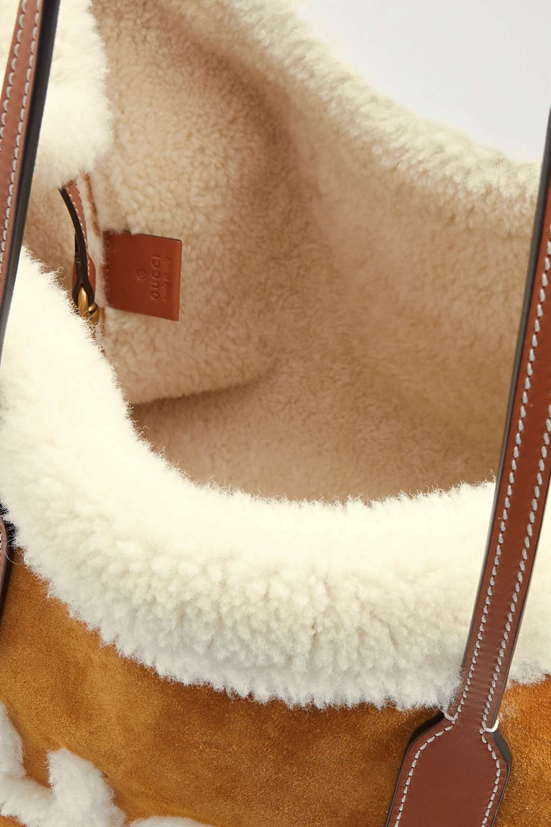Leather-trimmed shearling tote 5