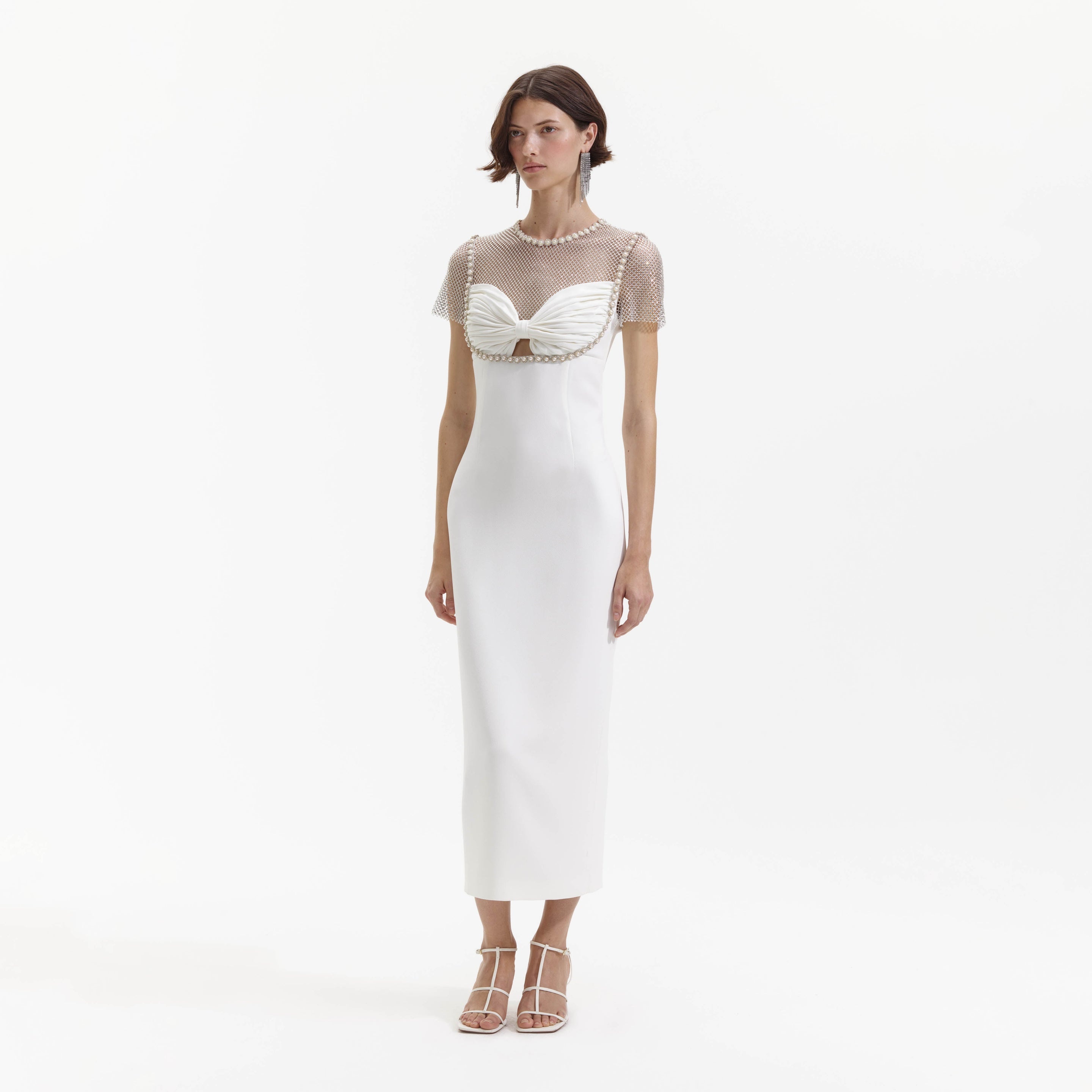 White Diamante Crepe Midi Dress - 2