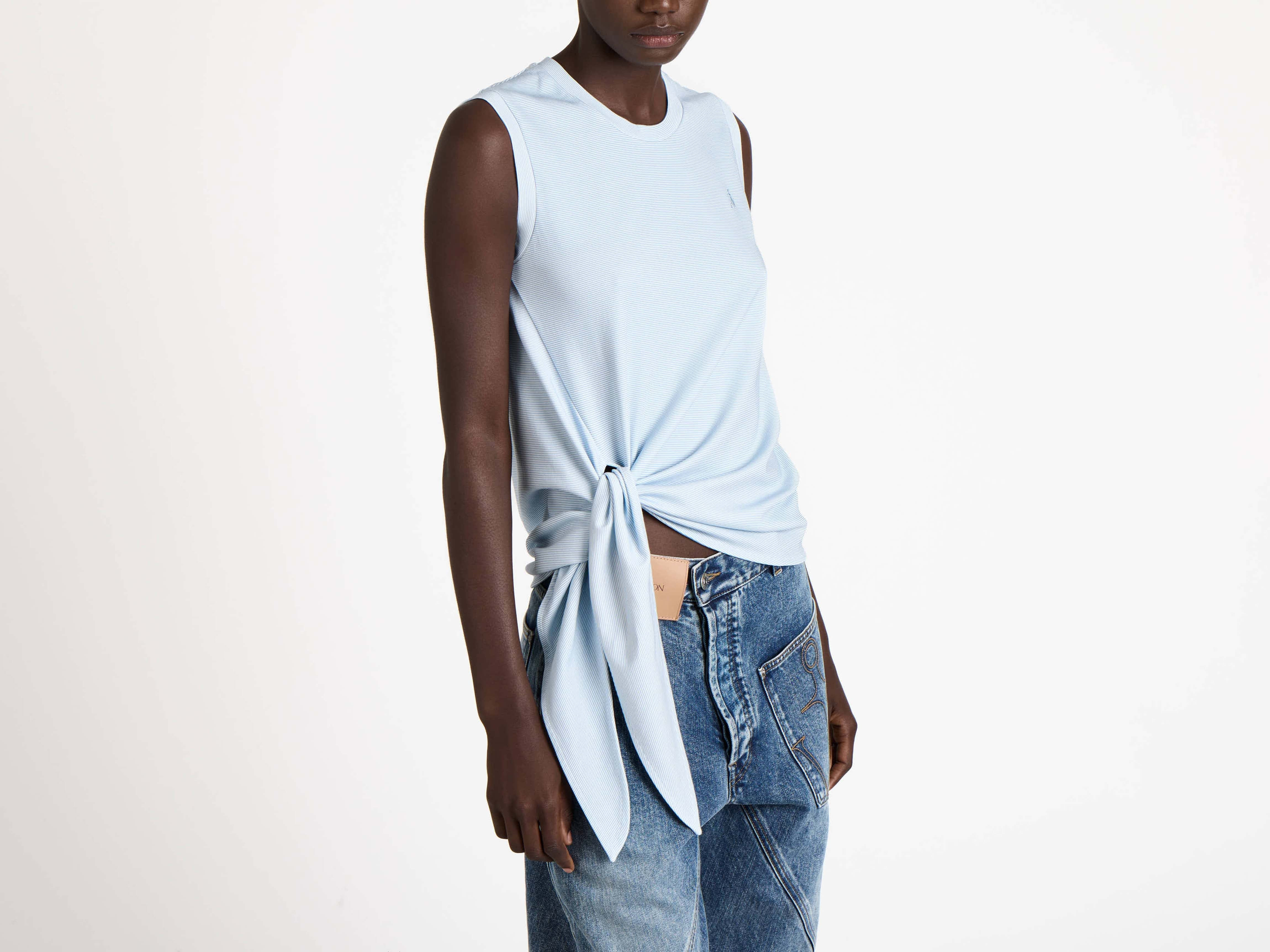 HEM KNOT TANK TOP IN WHITE & BLUE - 4