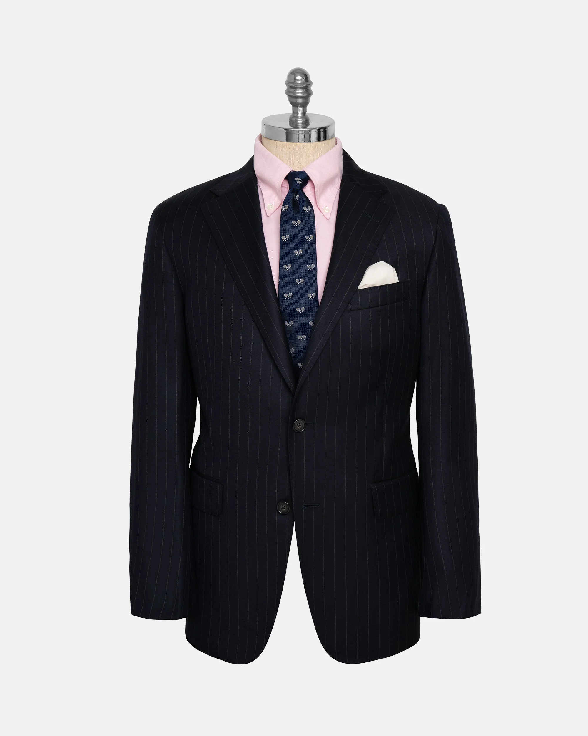 MADE-IN-USA NAVY CHALKSTRIPE TWO-BUTTON DARTED SUIT - 1