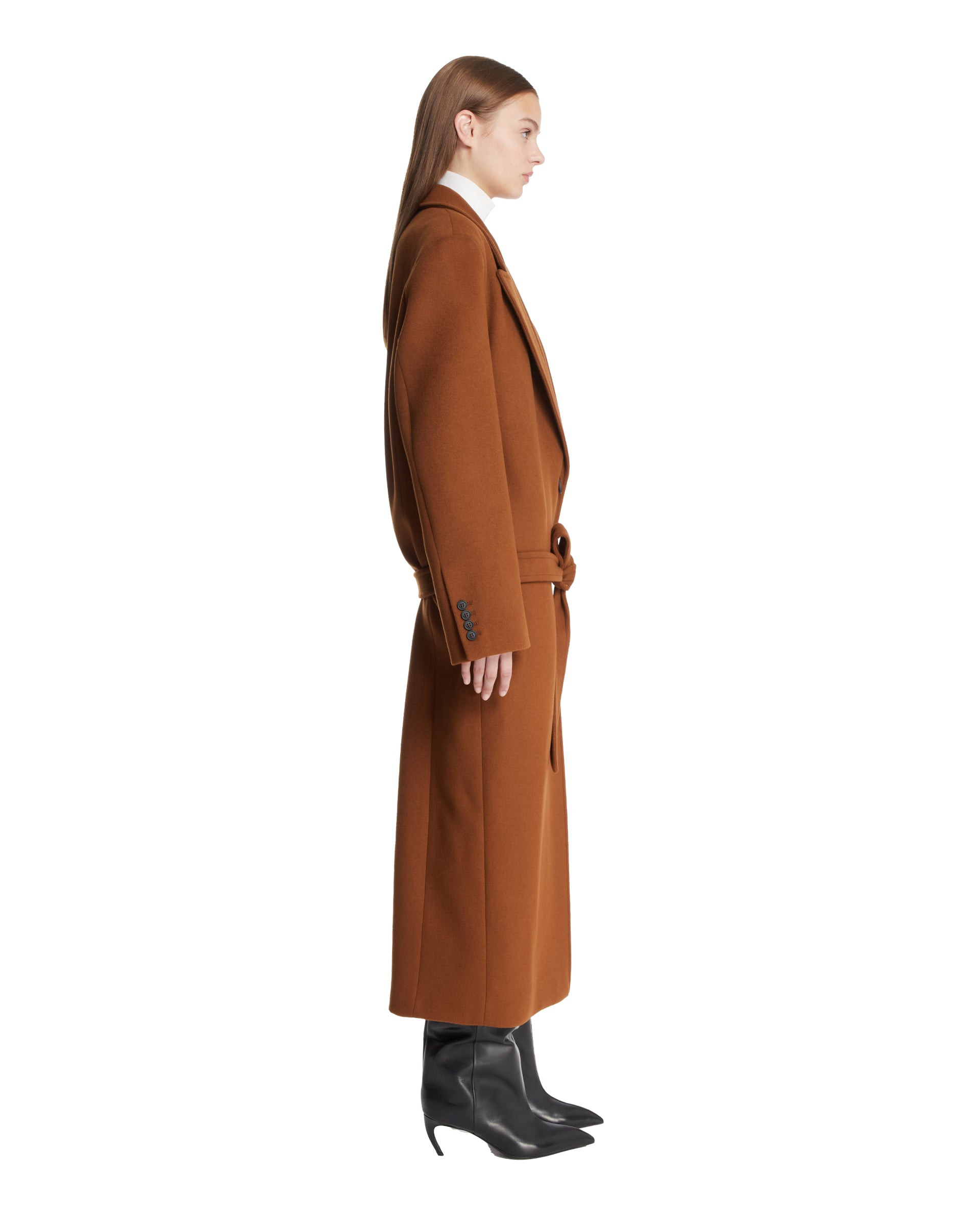 Brown Long Wool Coat - 5