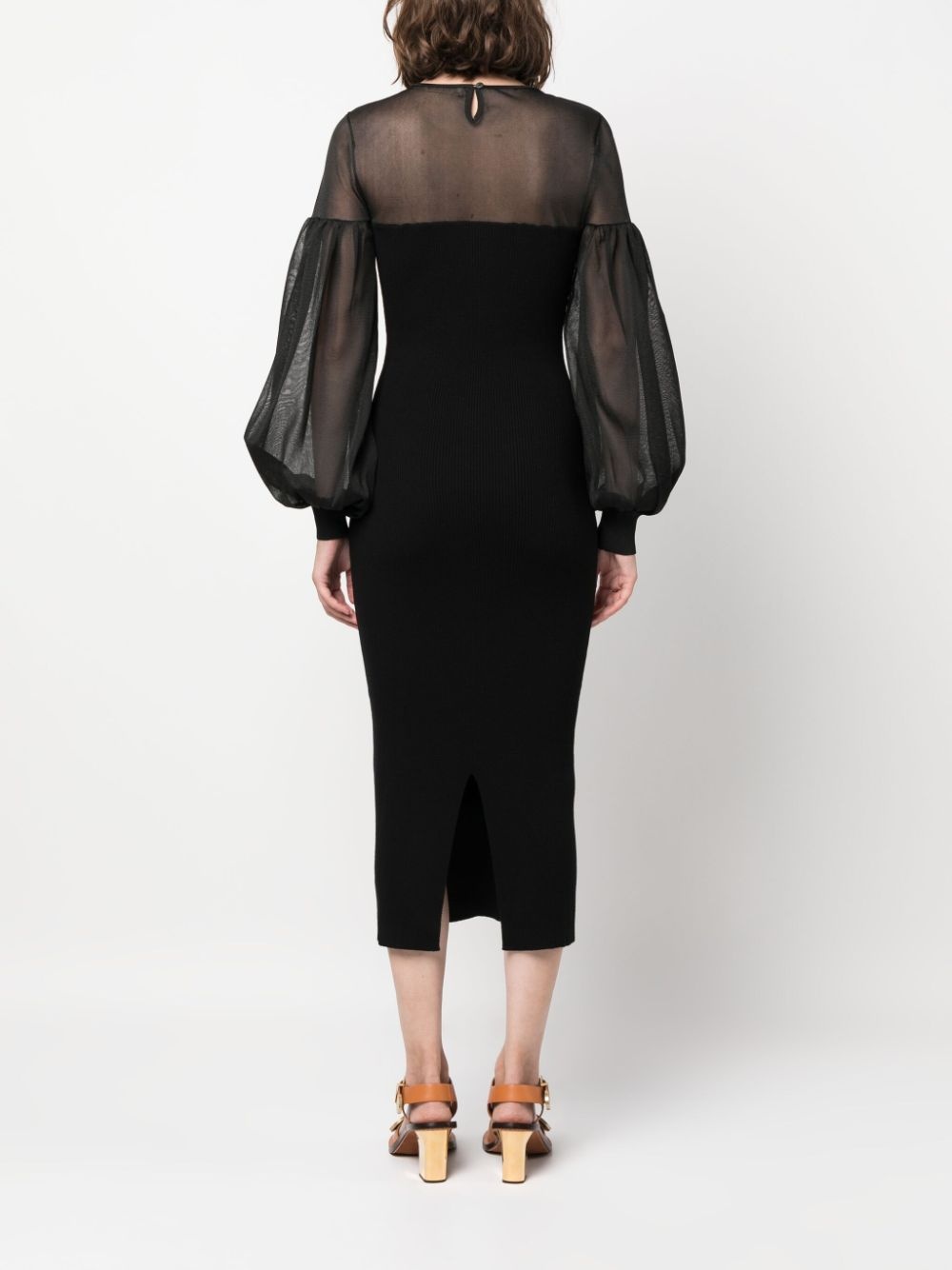 puff-sleeve tulle midi dress - 4