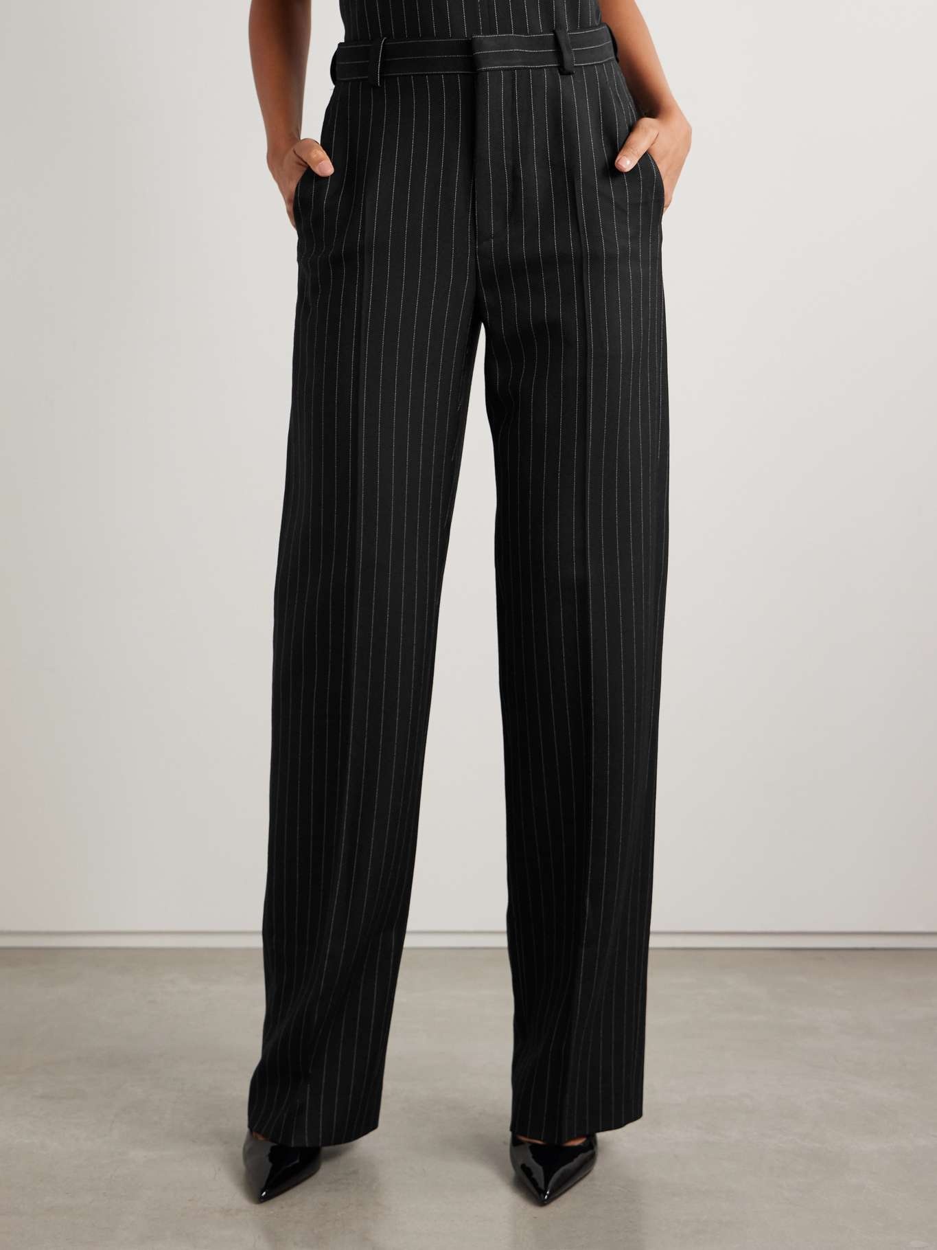 Pinstriped wool-twill straight-leg pants Black - 3
