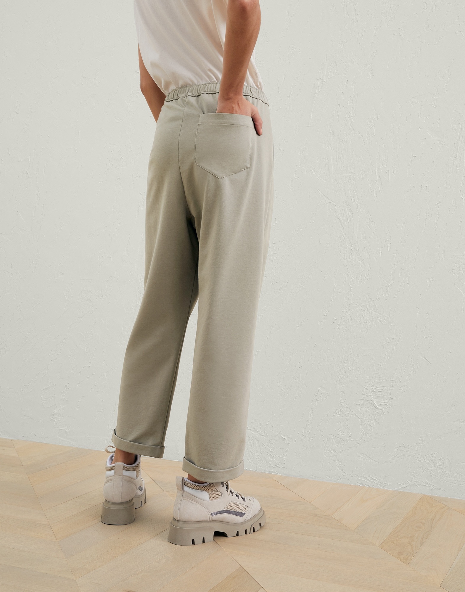 Lightweight stretch cotton trousers with shiny eyelets - 2