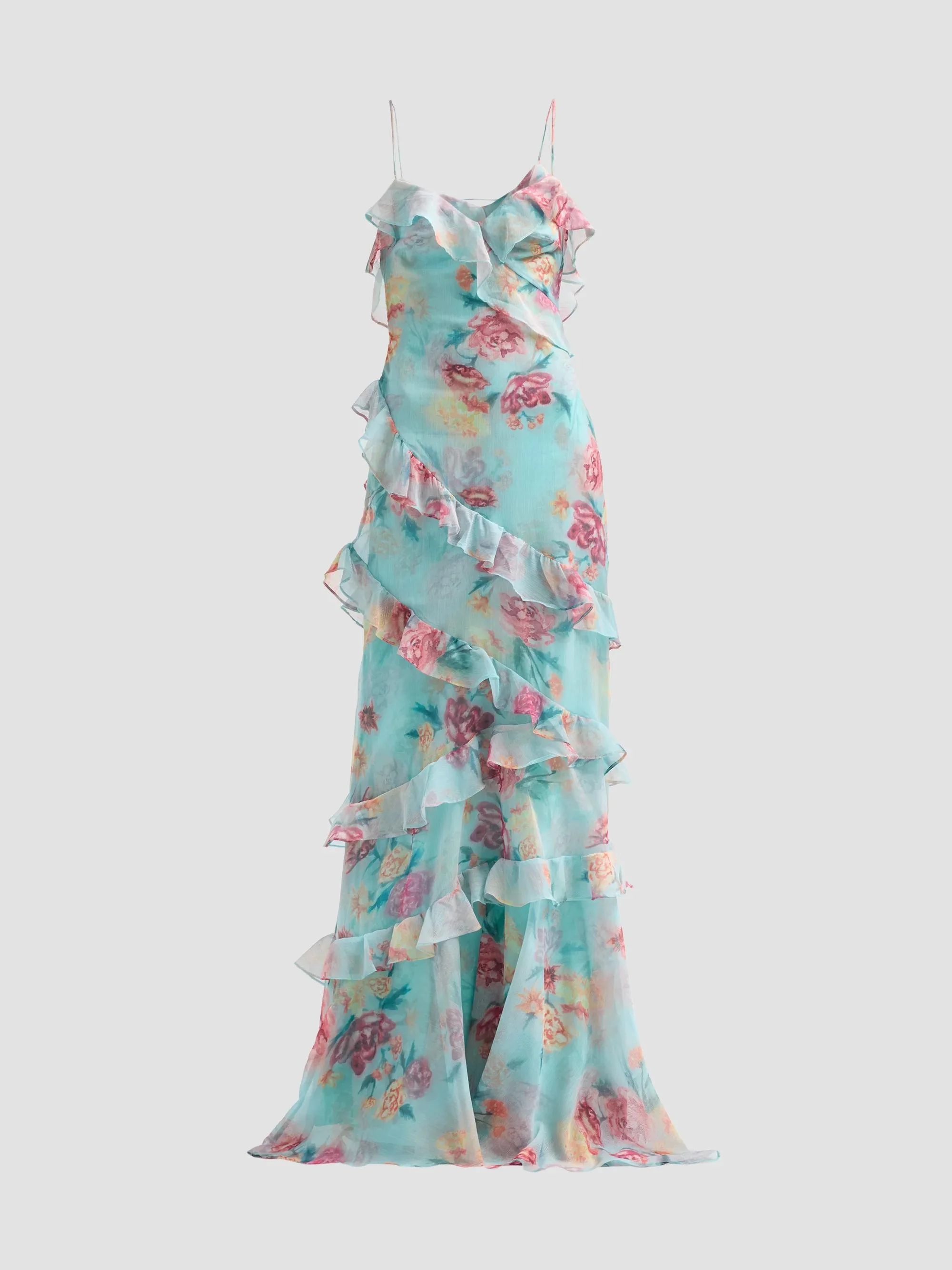 Women's Flora Mist Floral Ruffle Maxi Dress - Blue - 1