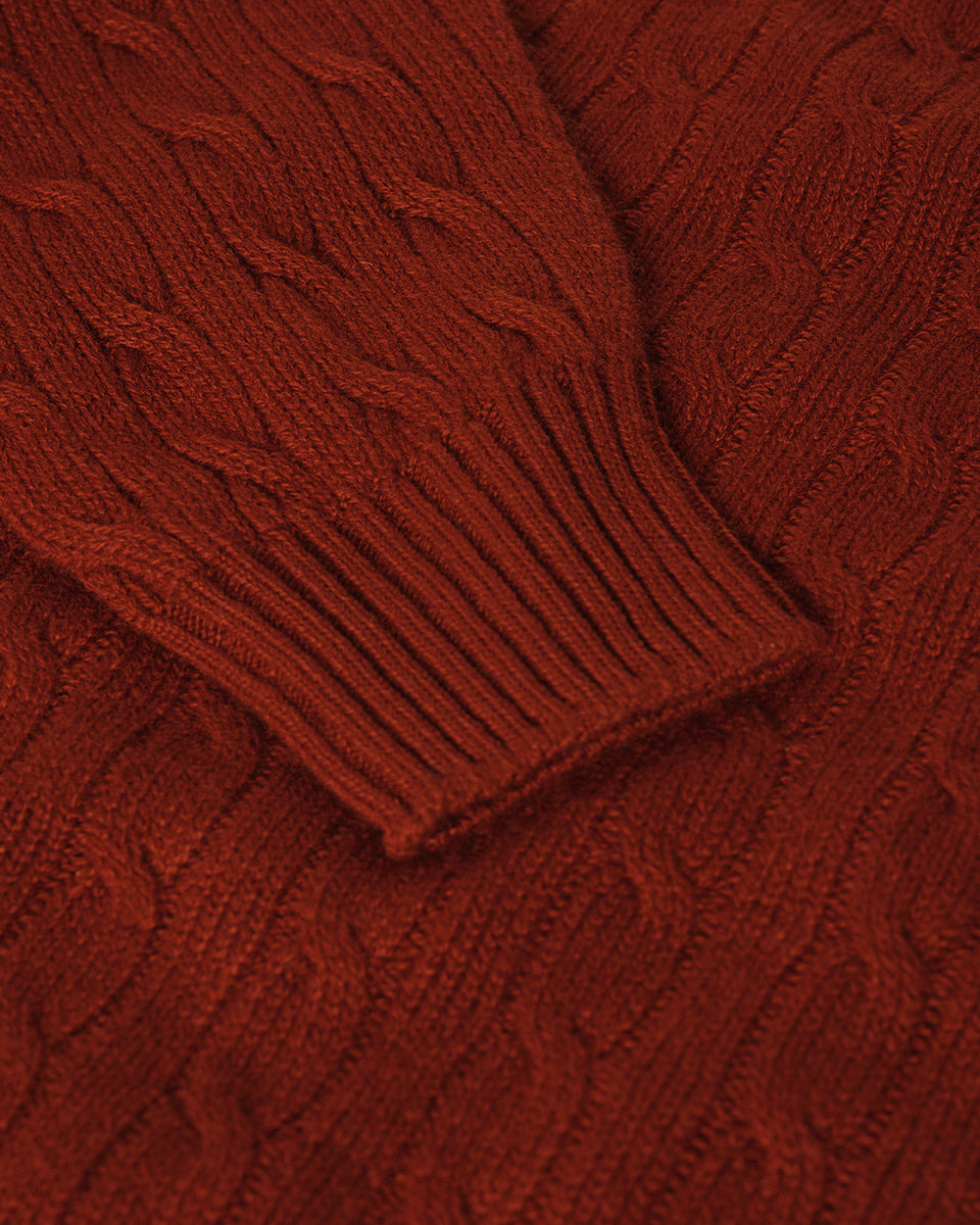 Cable Knit Red Cashmere Jumper - 6