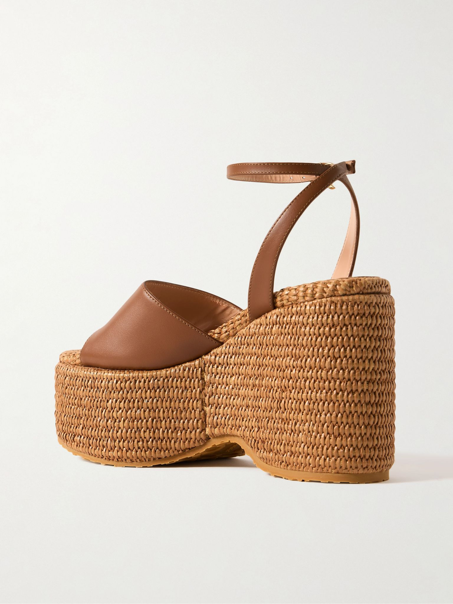 Thalia 100 leather platform wedge sandals Tan - 3