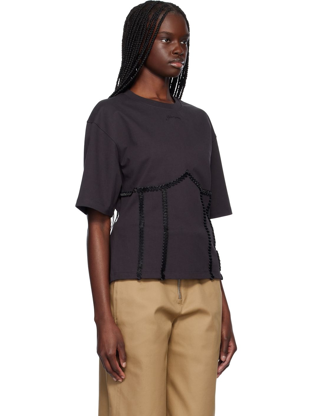 Black Cotton Tie Back T-shirt - 2
