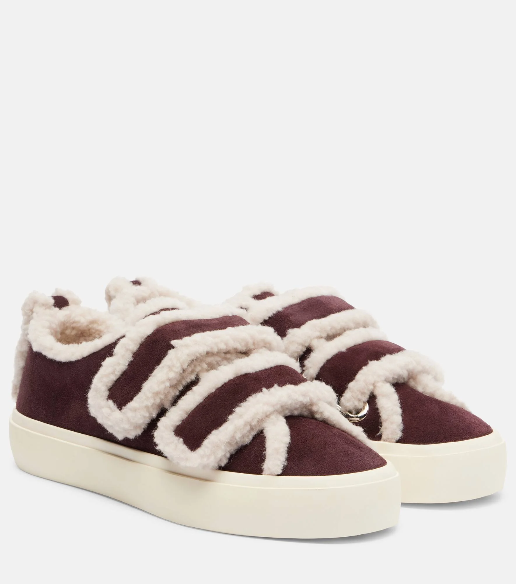 Shearling-trimmed suede sneakers - 1