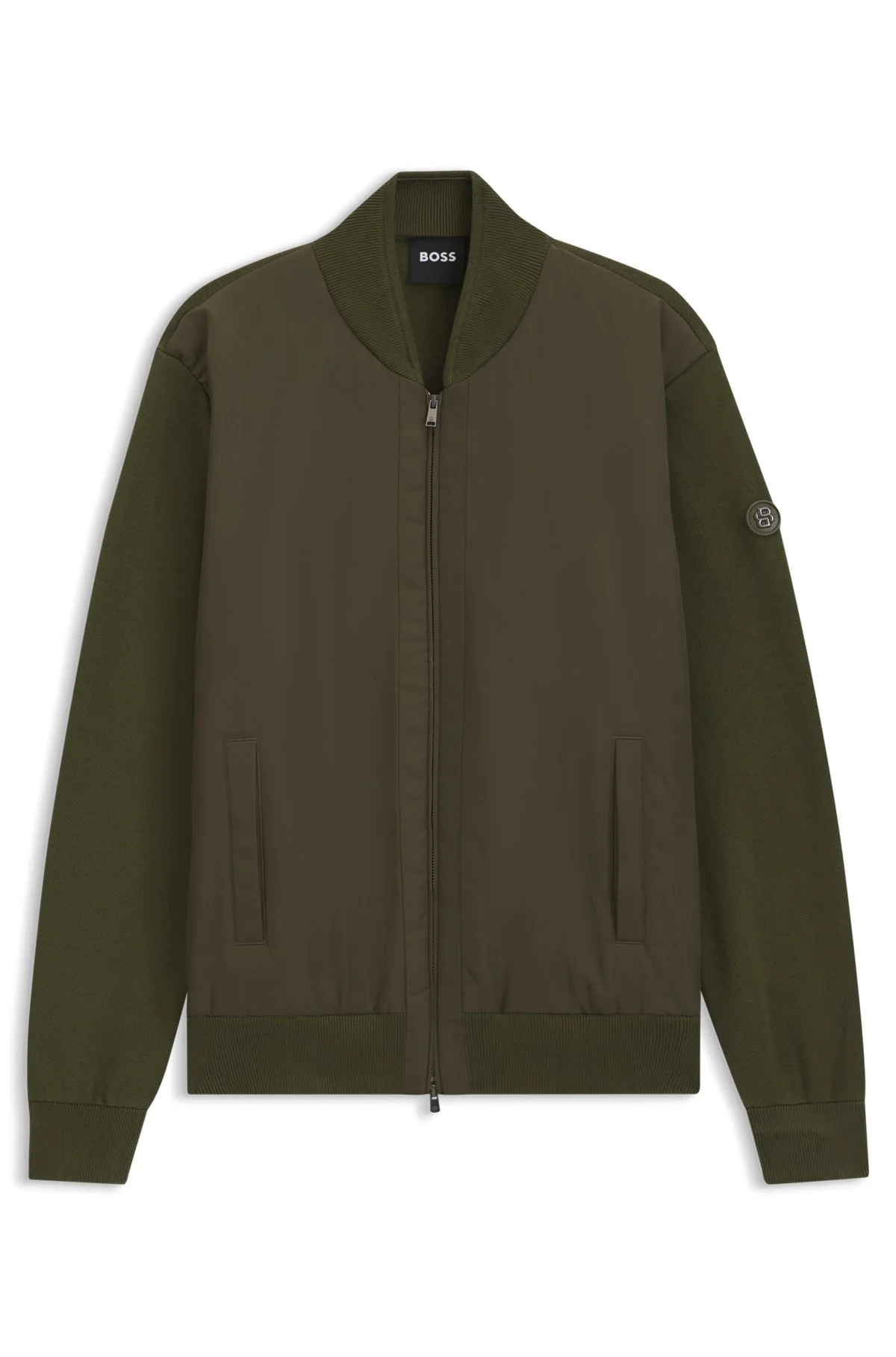 COTTON-KNIT HYBRID JACKET WITH BOMBER COLLAR - 1