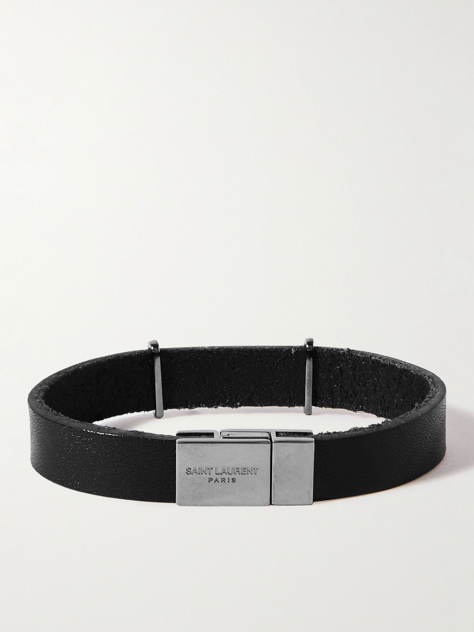 Logo-Detailed Silver-Tone and Leather Bracelet - 3