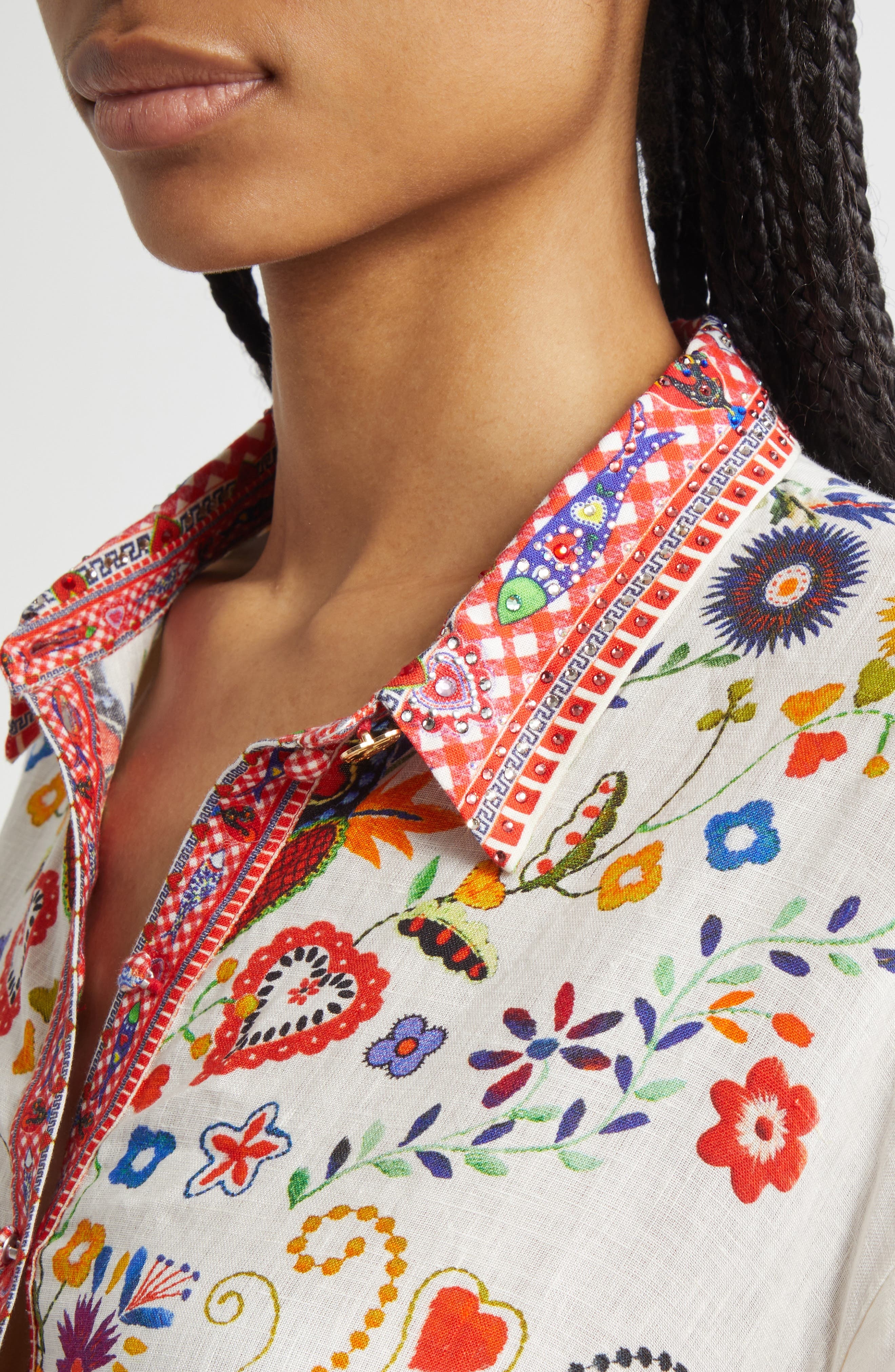 Camilla Tiered Long Sleeve Linen Shirtdress in Faith Luck Justice at Nordstrom - 4