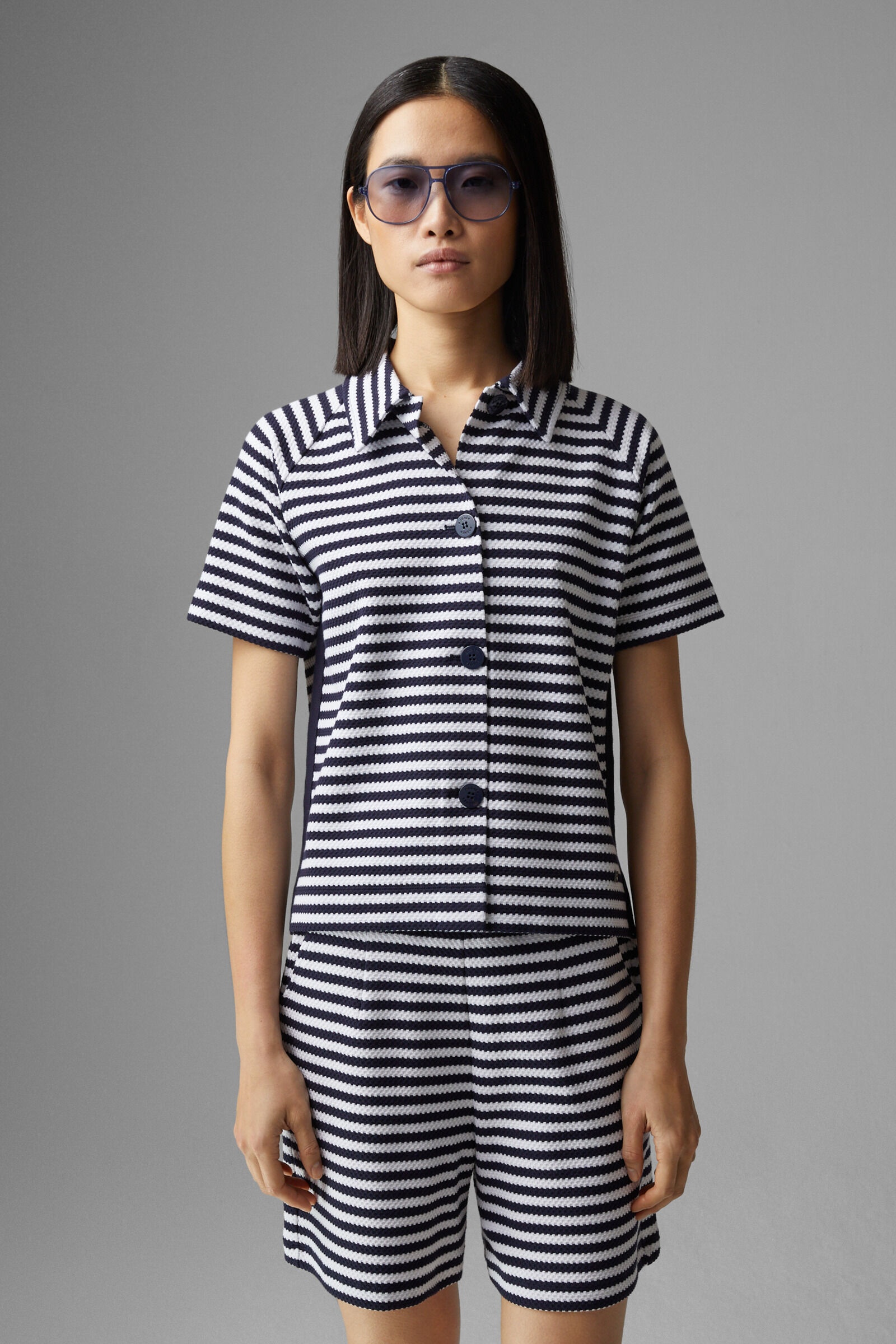 Ayca Knitted blouse in Navy blue/White - 2