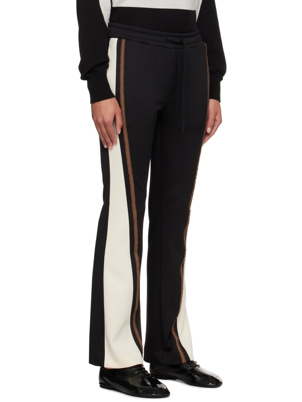 Black & Off-White Flared Tape Track Pants - 2